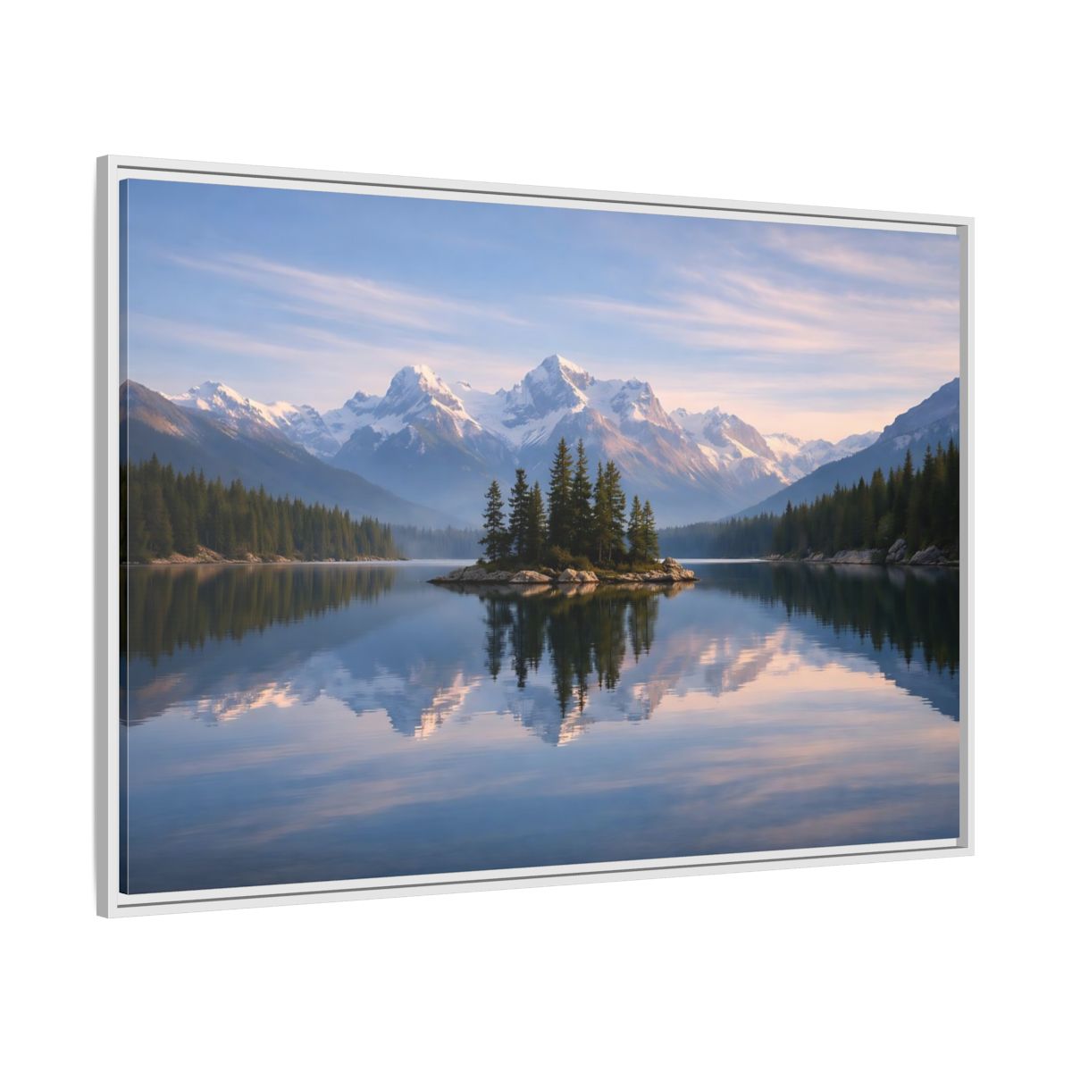 Side Mockup 7. Nature Mountain Lake Blue Mountain Lake shown as stretched canvas wall art