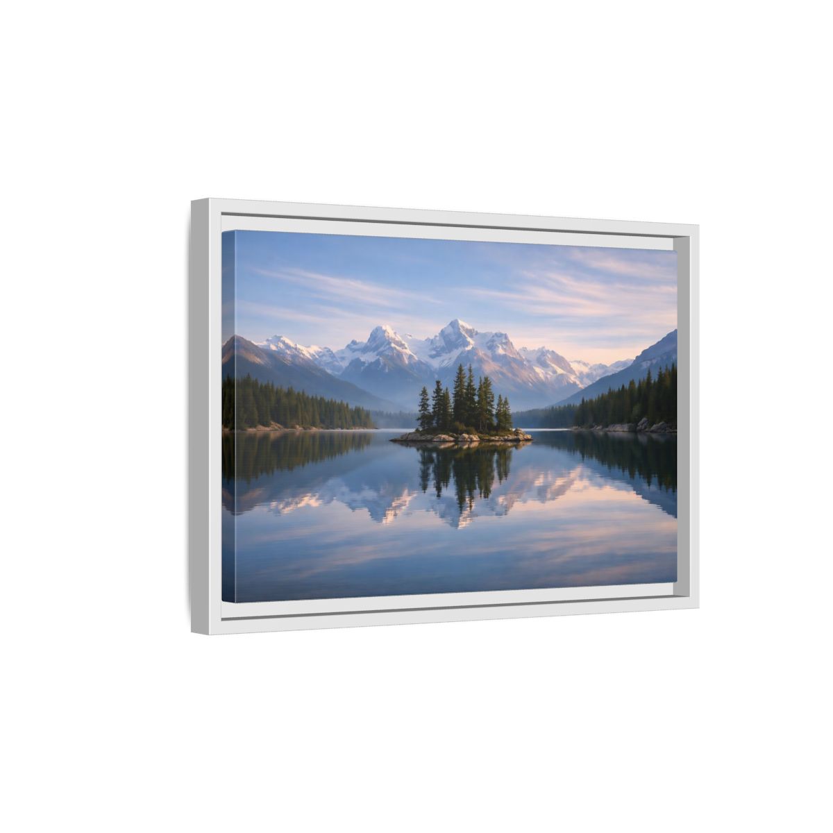 Side Mockup 4. Nature Mountain Lake Blue Mountain Lake shown as stretched canvas wall art