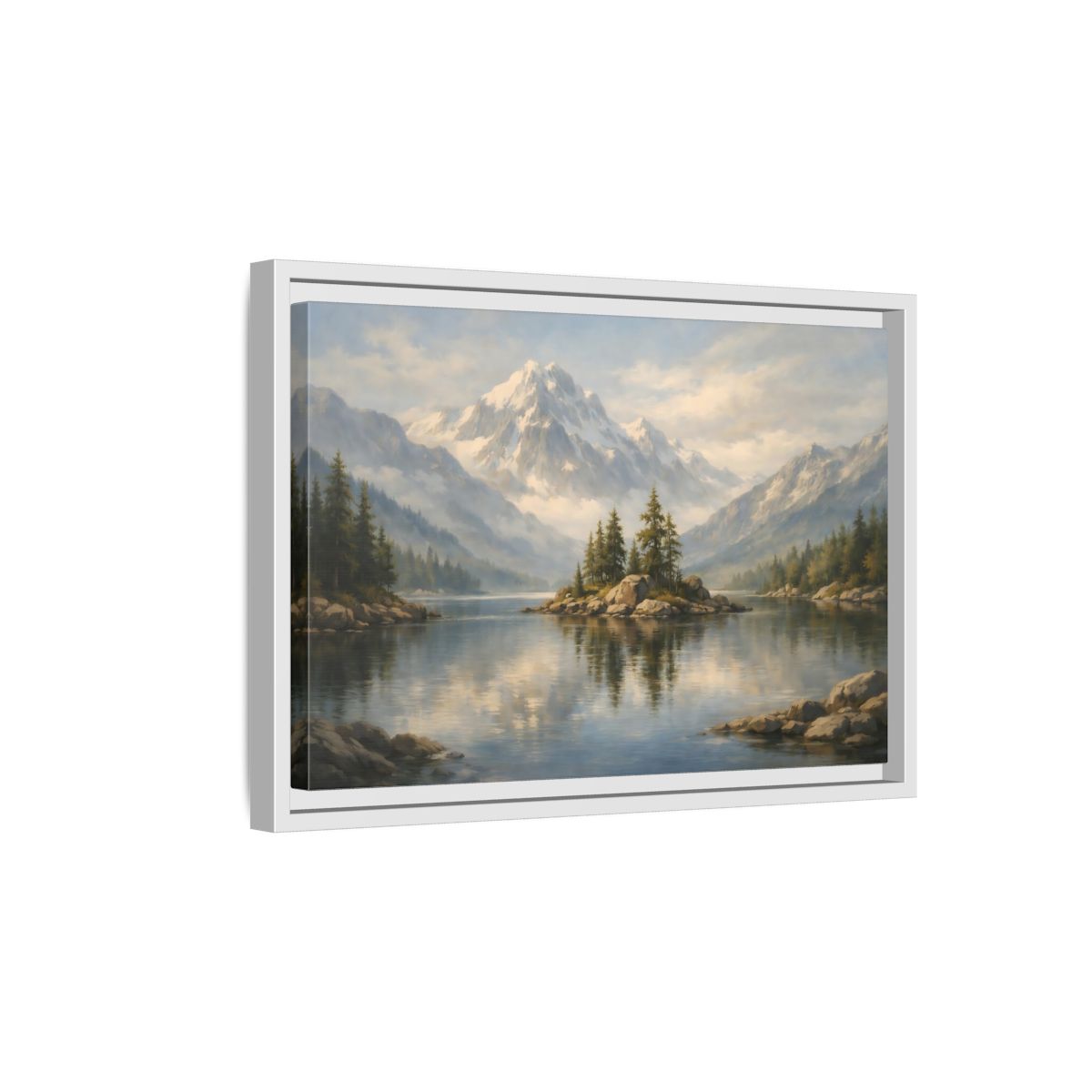 Side Mockup 4. Nature Mountain Lake Blue Mountain Lake shown as stretched canvas wall art