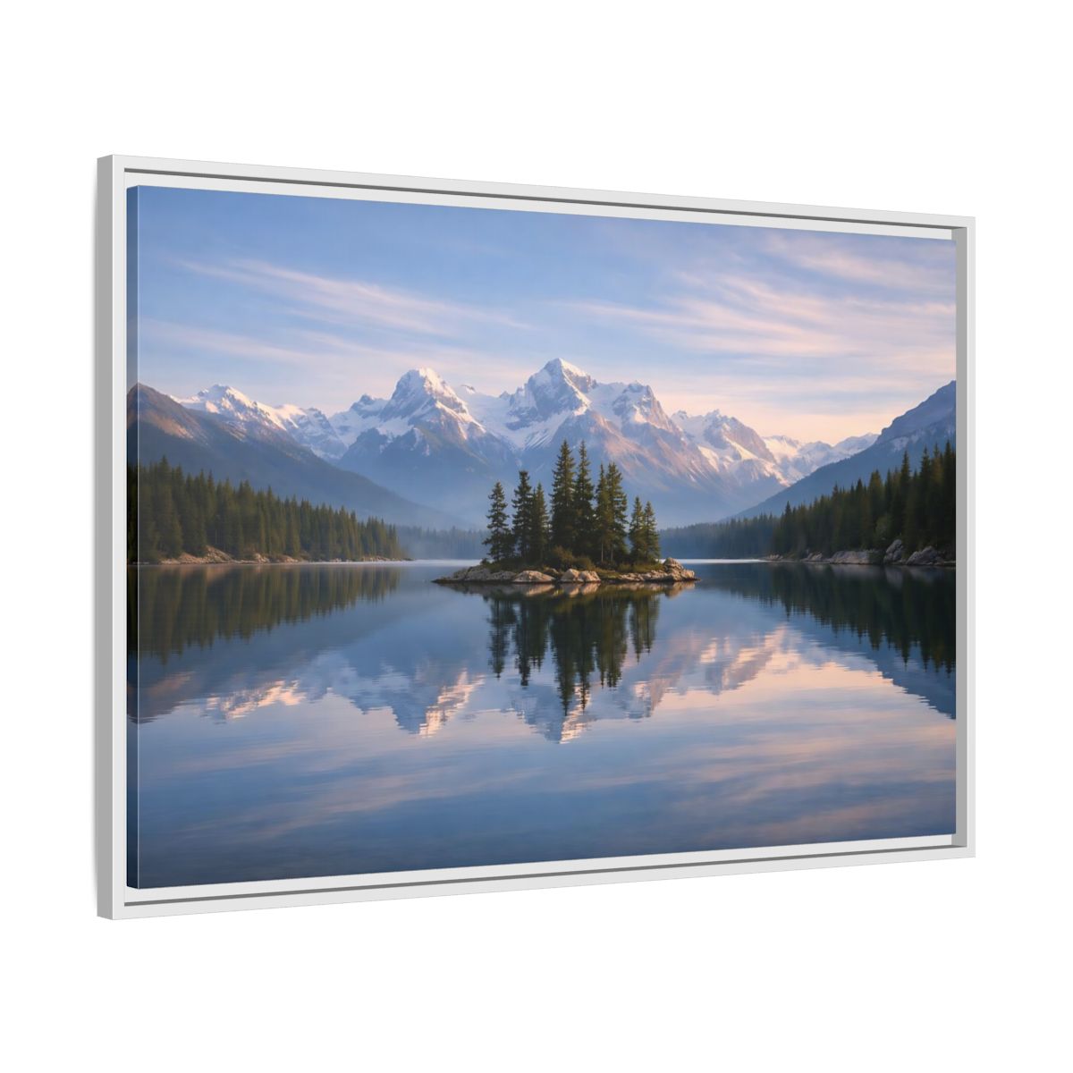 Side Mockup 8. Nature Mountain Lake Blue Mountain Lake shown as stretched canvas wall art