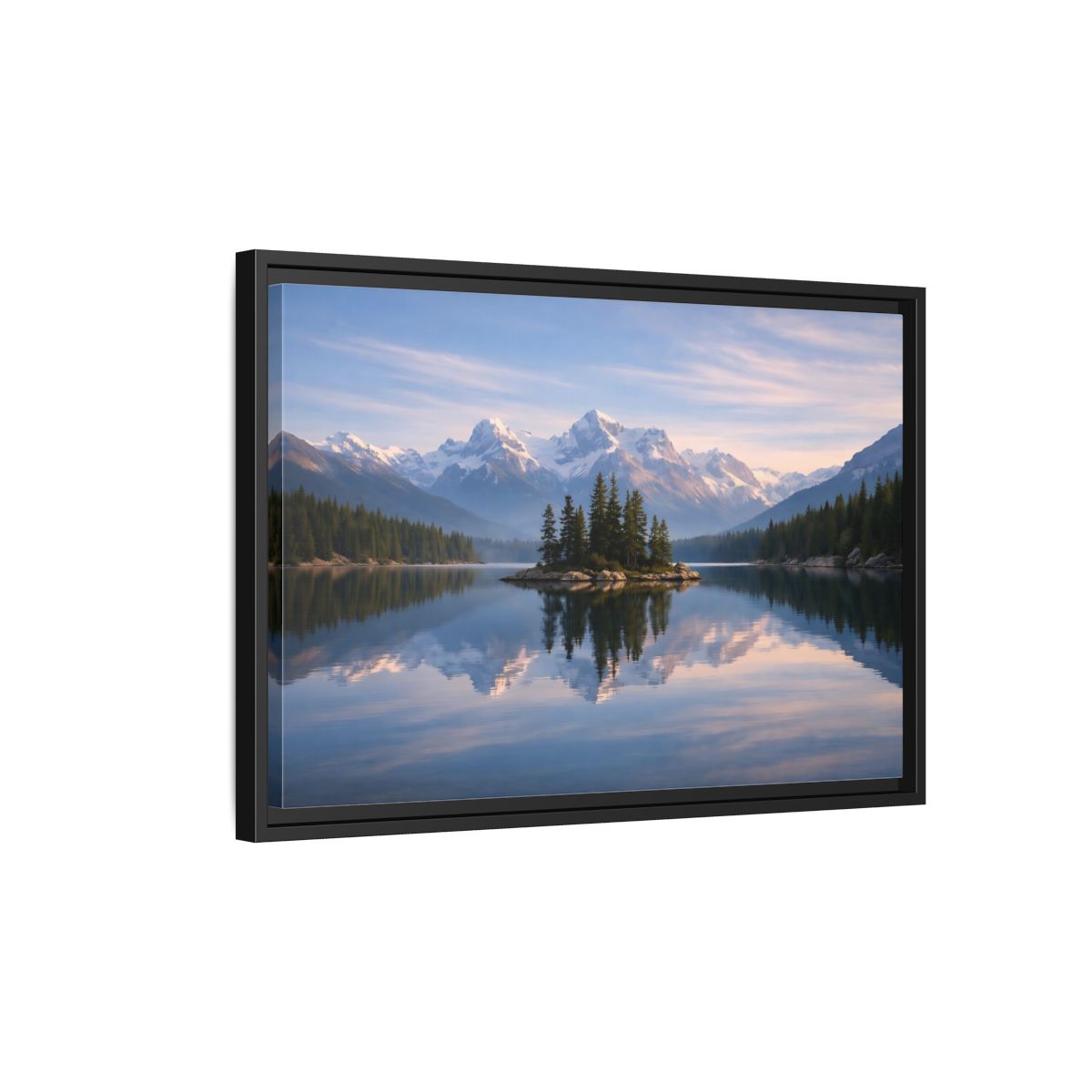 Side Mockup 3. Nature Mountain Lake Blue Mountain Lake shown as stretched canvas wall art