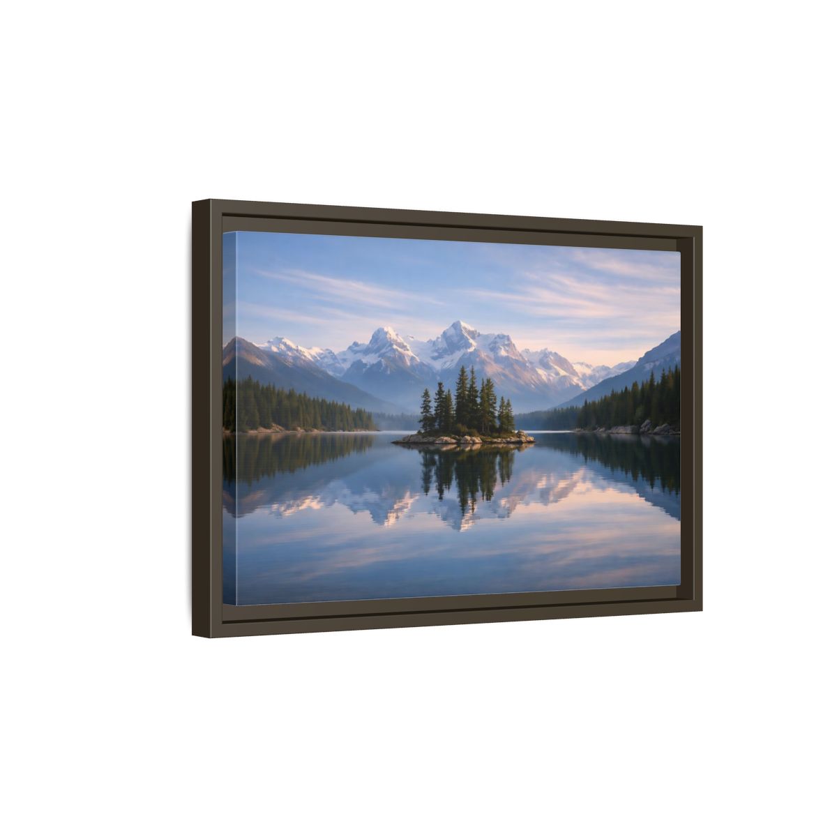 Side Mockup 5. Nature Mountain Lake Blue Mountain Lake shown as stretched canvas wall art