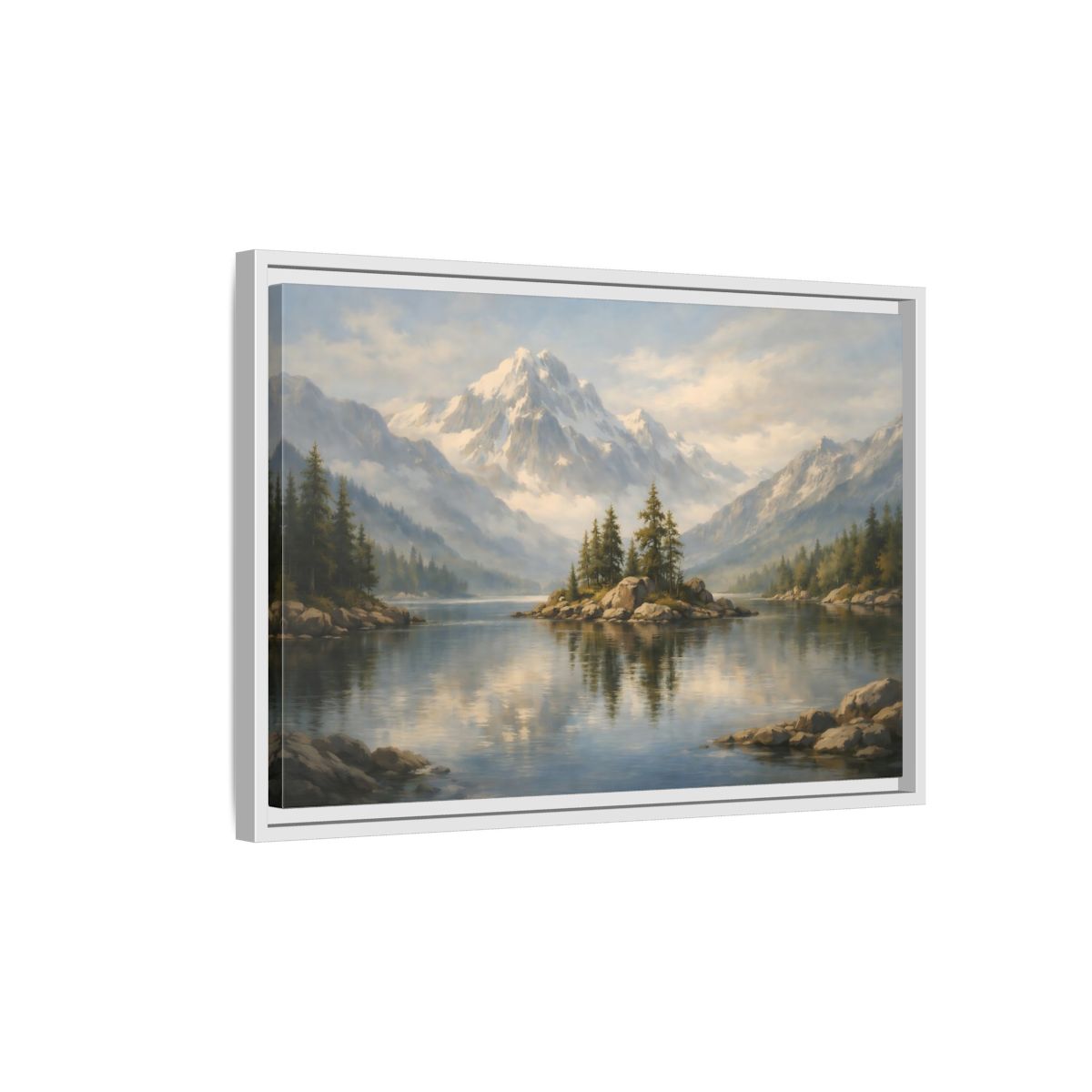 Side Mockup 1. Nature Mountain Lake Blue Mountain Lake shown as stretched canvas wall art