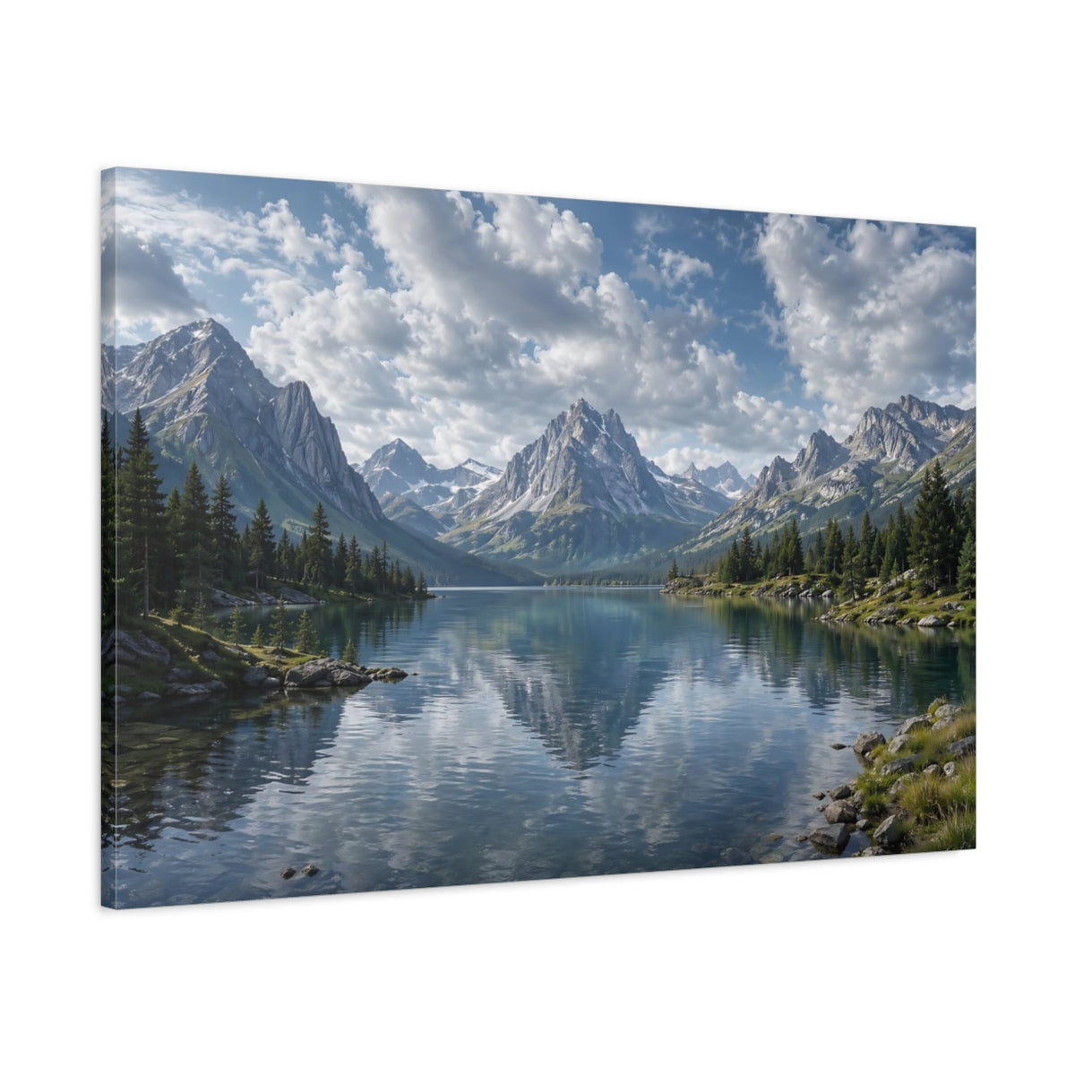 Main Mockup. Nature Mountain Lake Blue Lake Mountain shown as stretched canvas wall art