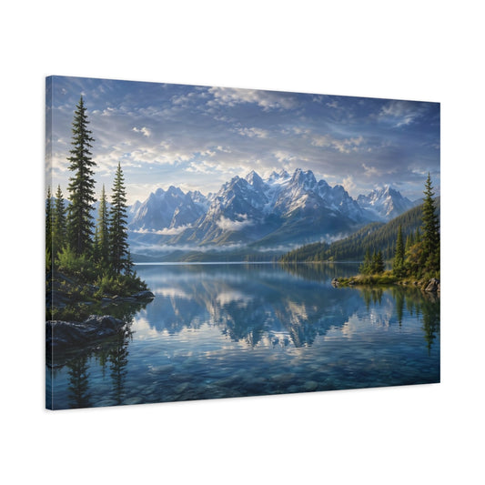 Main Mockup. Nature Mountain Lake Blue Lake Mountain shown as stretched canvas wall art