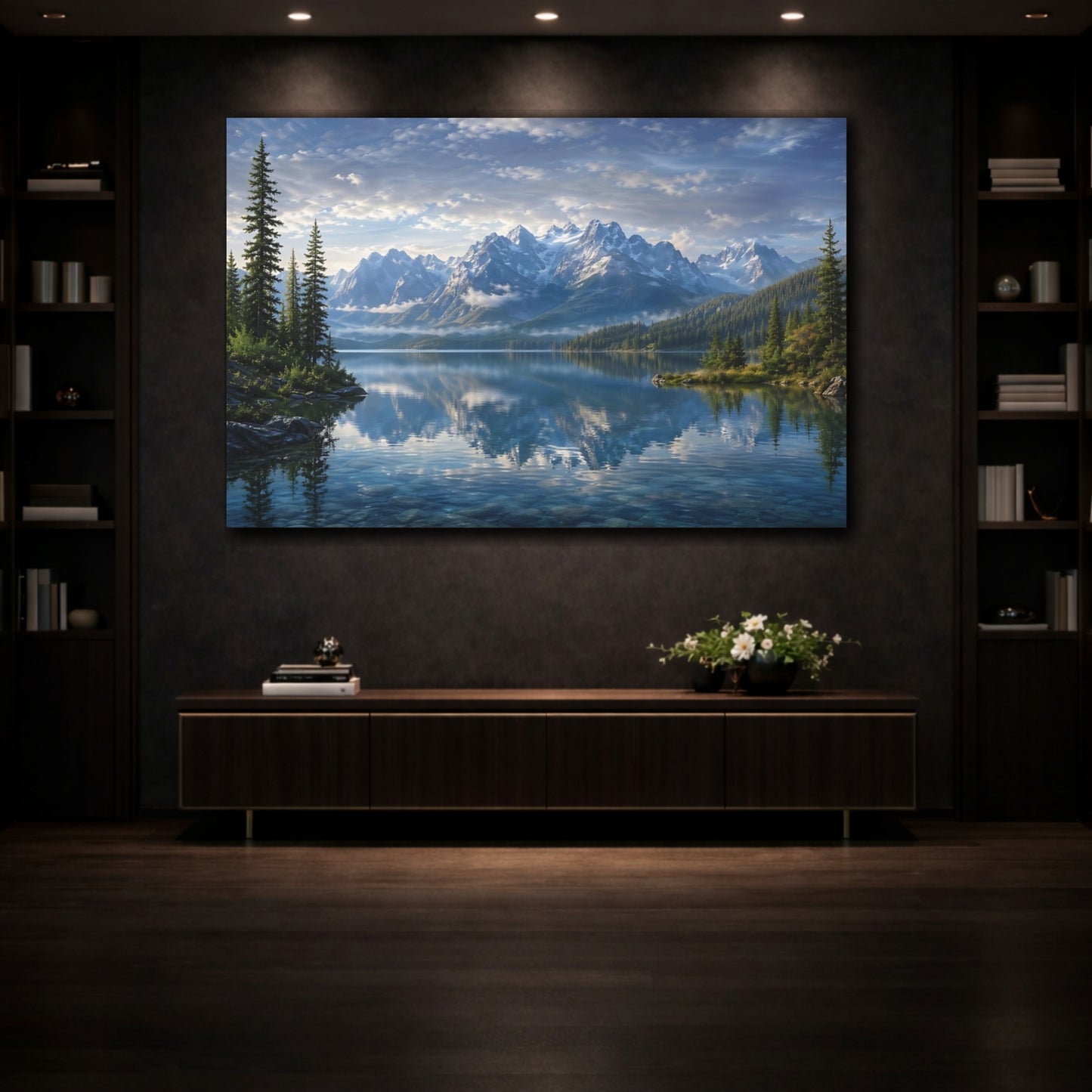 Mockup 3. Nature Mountain Lake Blue Lake Mountain shown as stretched canvas wall art