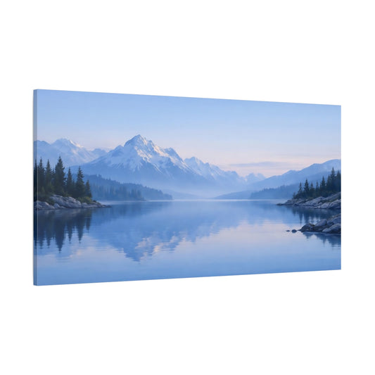 Main Mockup. Nature Mountain Lake Blue Mountain Lake shown as stretched canvas wall art