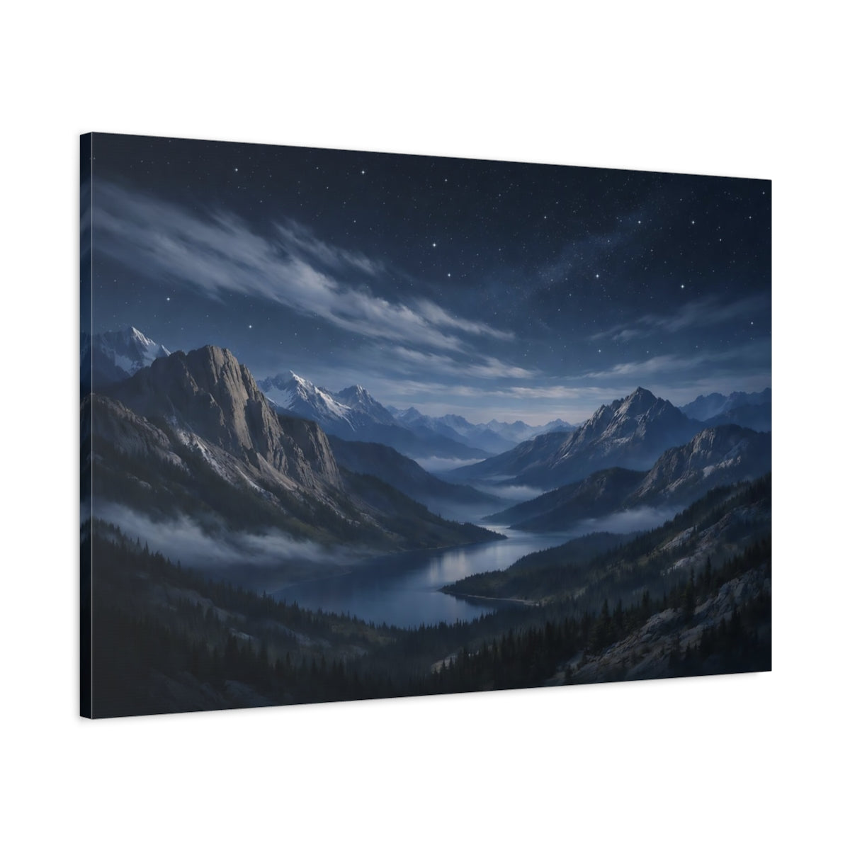 Main Mockup. Nature Mountain Lake Blue Mountain Lake shown as stretched canvas wall art