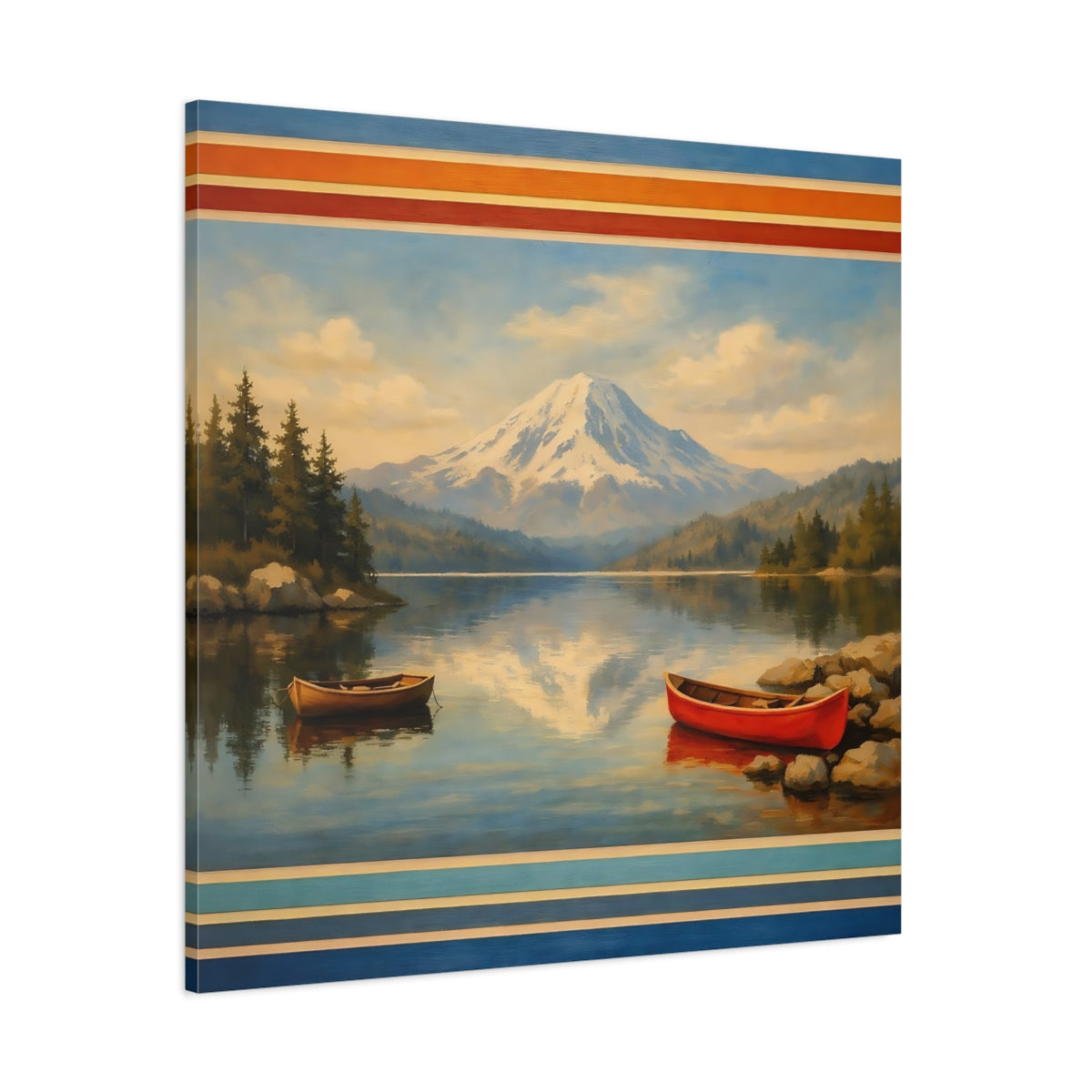Main Mockup. Nature Mountain Lake Blue Mountain Lake shown as stretched canvas wall art
