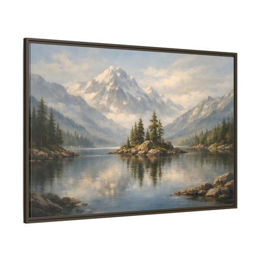 Main Mockup. Nature Mountain Lake Blue Mountain Lake shown as stretched canvas wall art