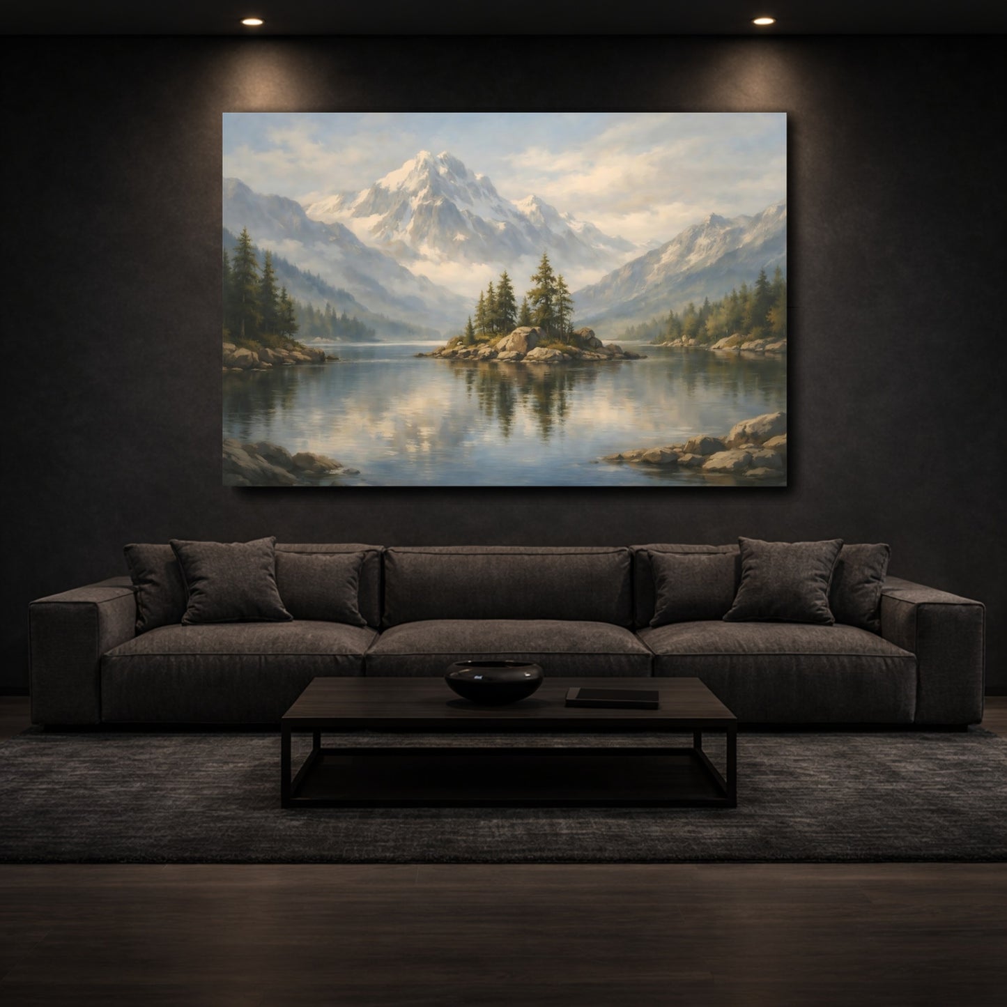 Mockup 2. Nature Mountain Lake Blue Mountain Lake shown as stretched canvas wall art