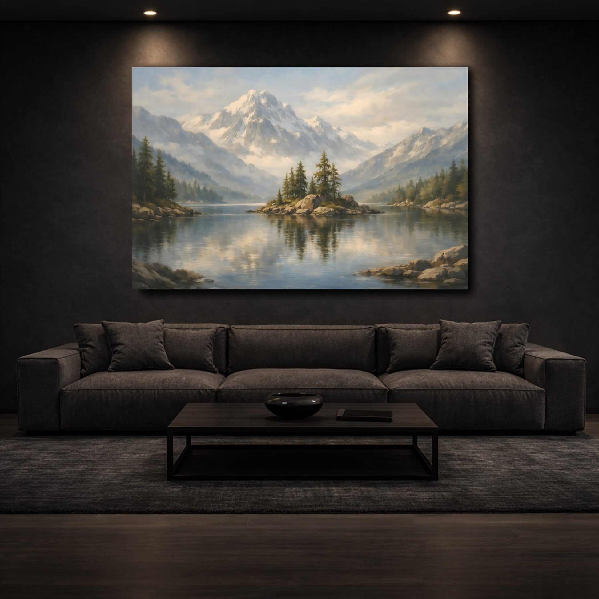 Mockup 2. Nature Mountain Lake Blue Mountain Lake shown as stretched canvas wall art