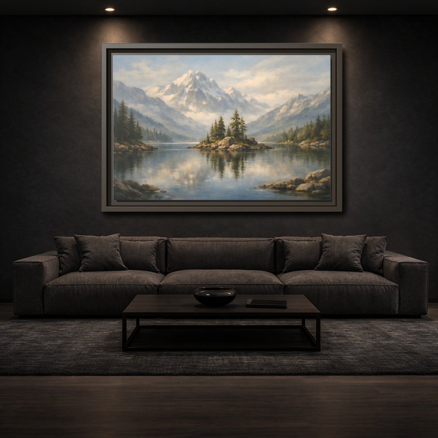 Mockup 2. Nature Mountain Lake Blue Mountain Lake shown as stretched canvas wall art