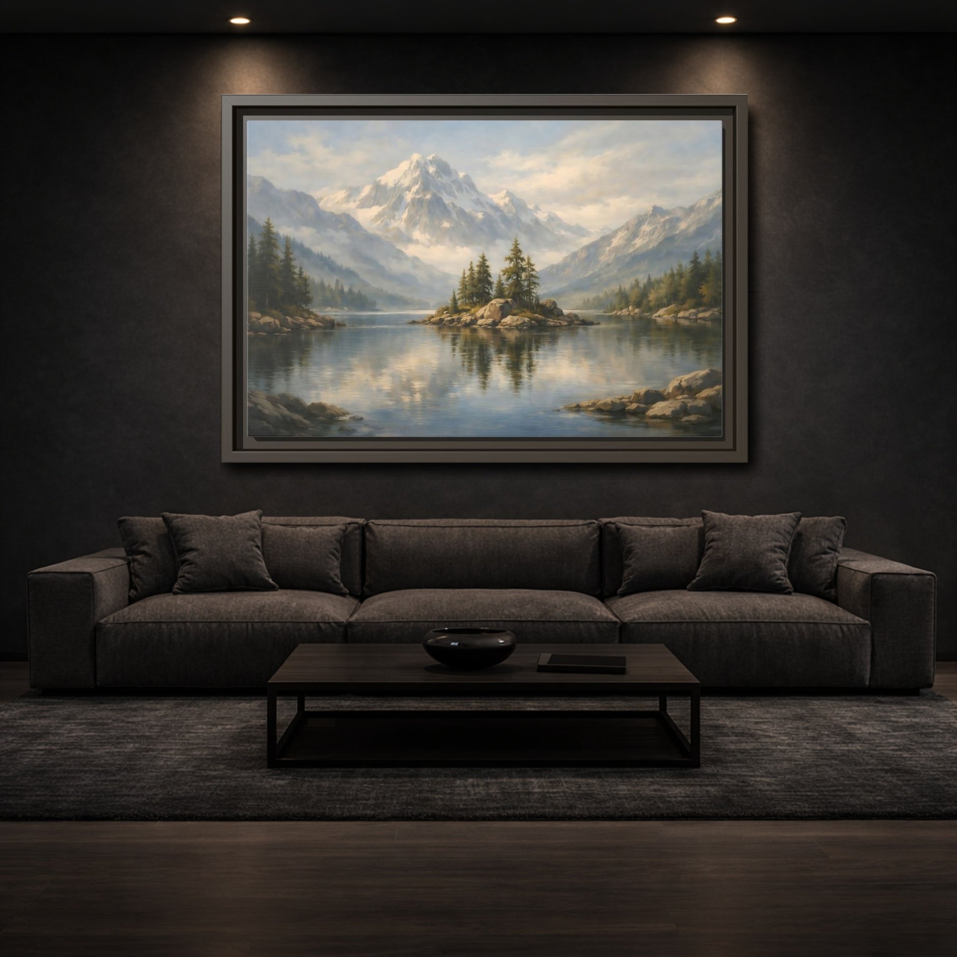 Mockup 2. Nature Mountain Lake Blue Mountain Lake shown as stretched canvas wall art