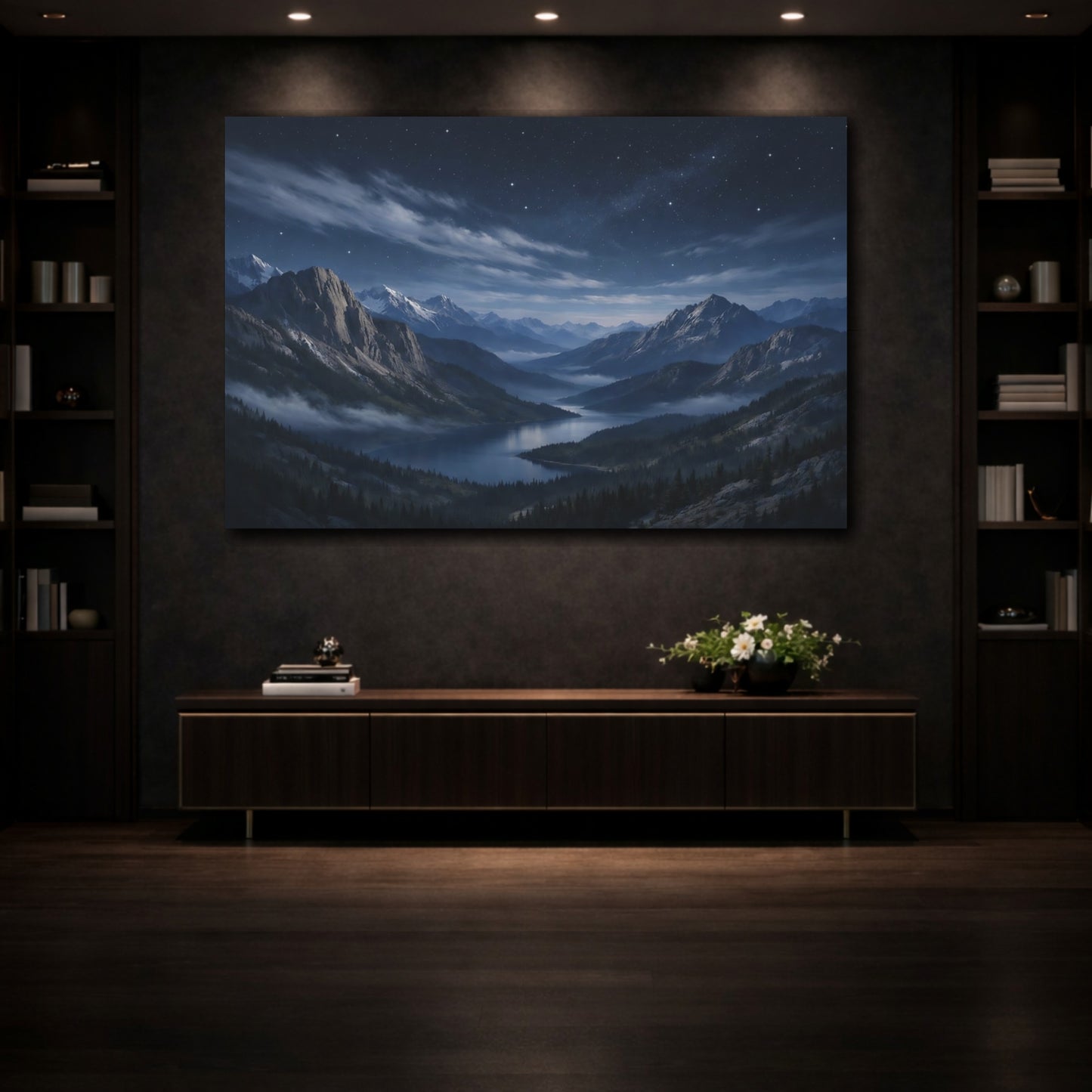 Mockup 3. Nature Mountain Lake Blue Mountain Lake shown as stretched canvas wall art