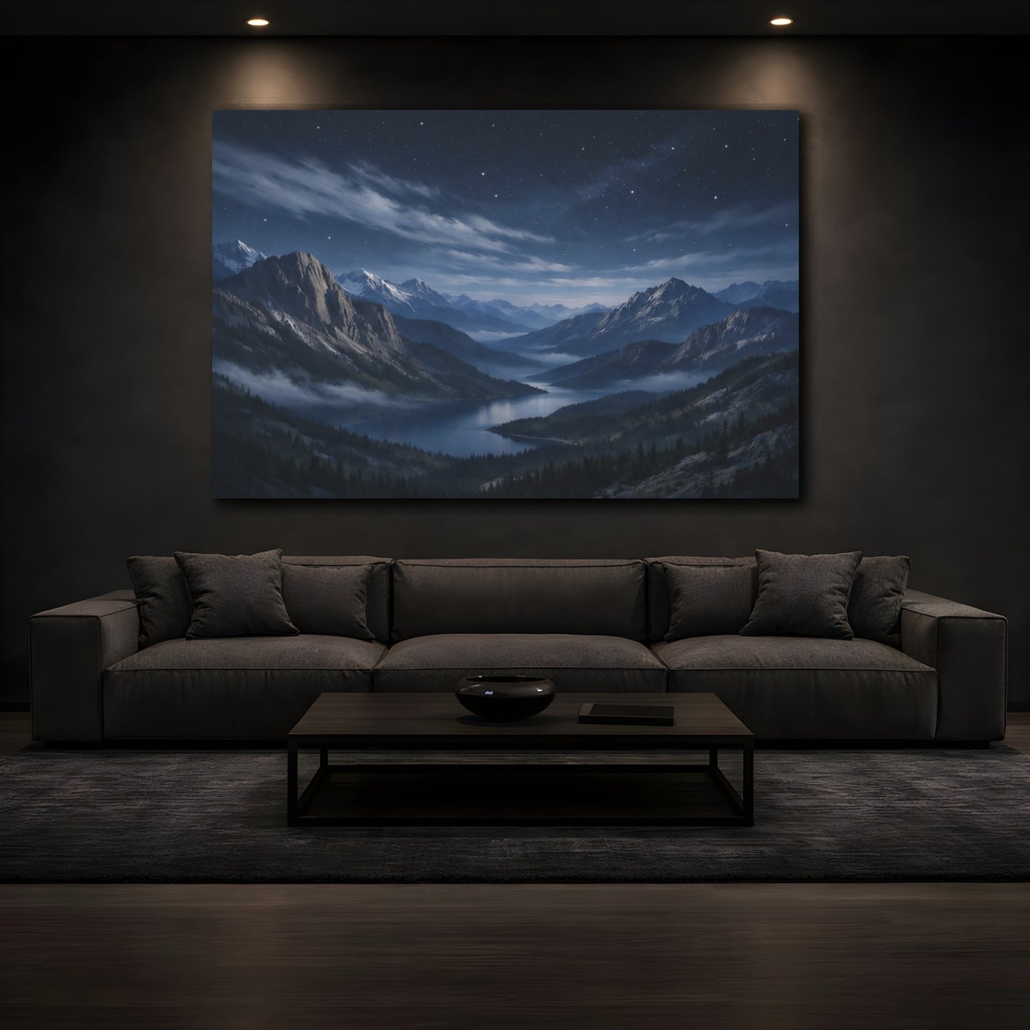 Mockup 4. Nature Mountain Lake Blue Mountain Lake shown as stretched canvas wall art