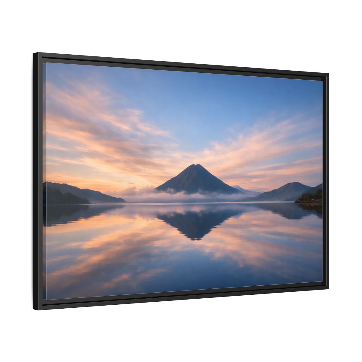 Side Mockup 13. Nature Mountain Lake Blue Orange Mountain shown as stretched canvas wall art