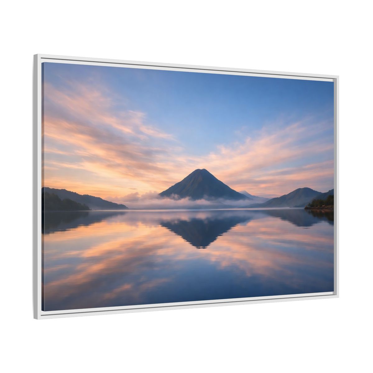 Side Mockup 7. Nature Mountain Lake Blue Orange Mountain shown as stretched canvas wall art
