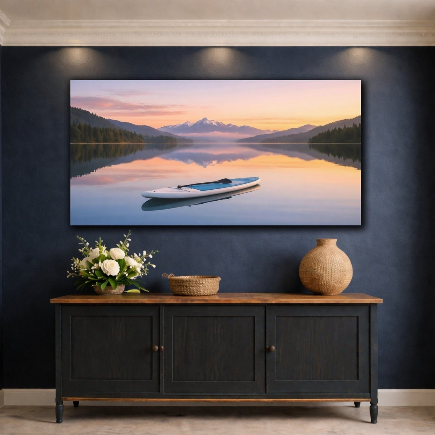 Nature Mountain Lake Calm Sunset - Canvas Wall Art Print - YesArtYes