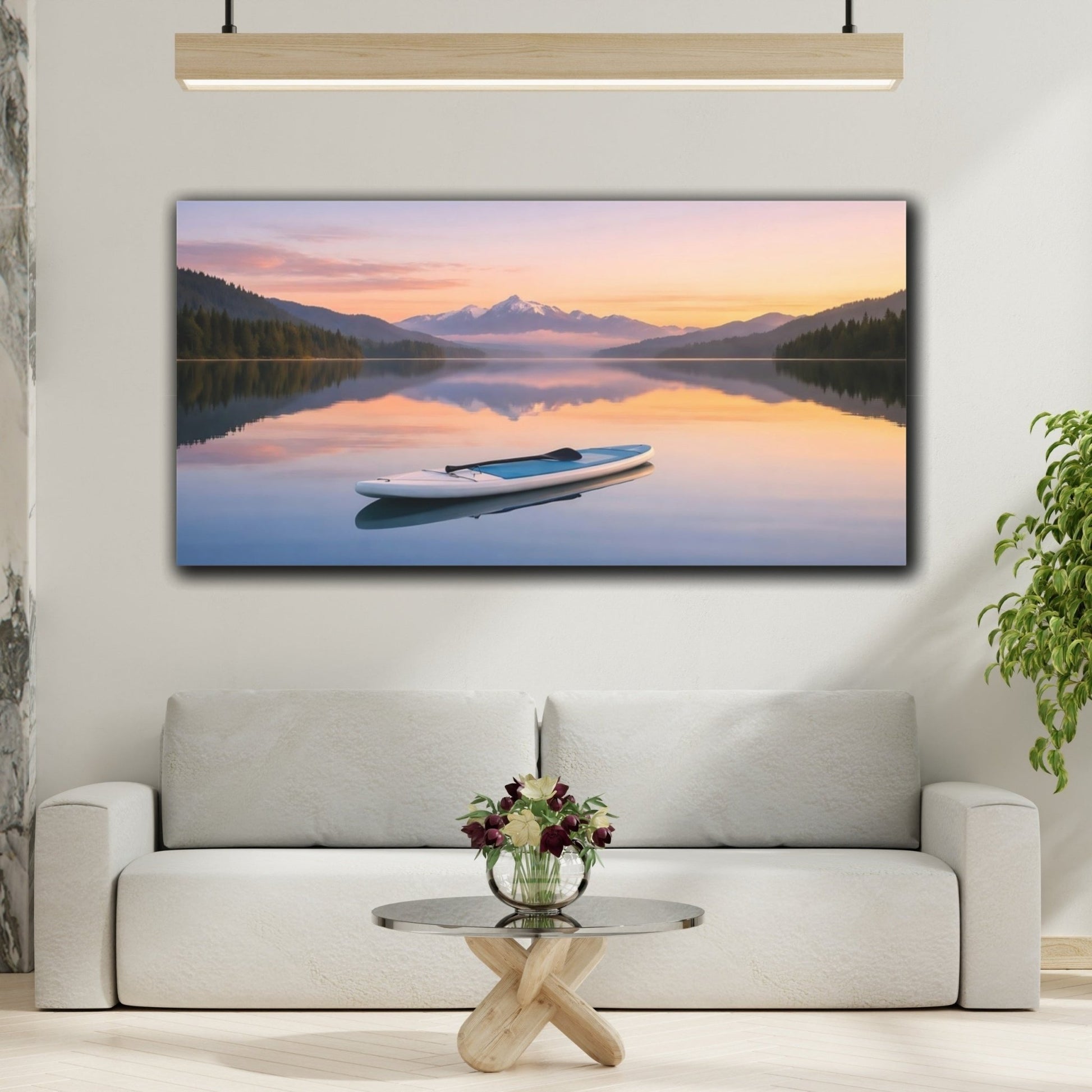 Nature Mountain Lake Calm Sunset - Canvas Wall Art Print - YesArtYes