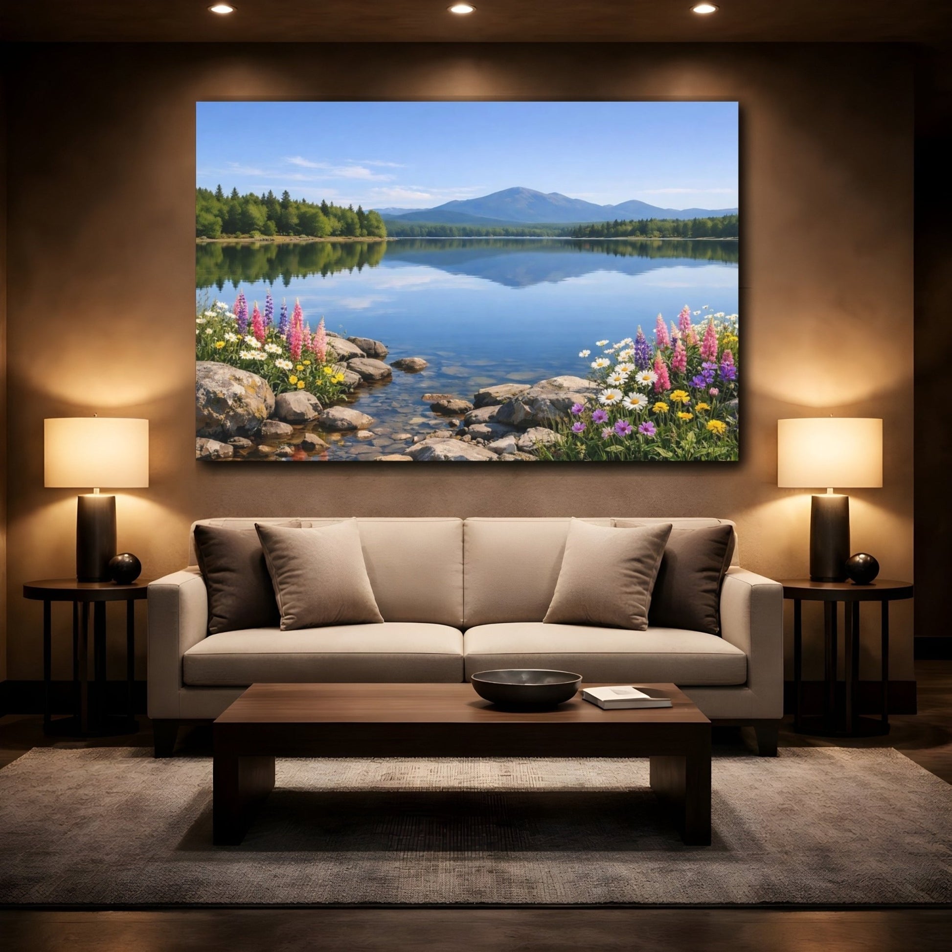 Nature Mountain Lake Colorful - Canvas Wall Art Print - YesArtYes