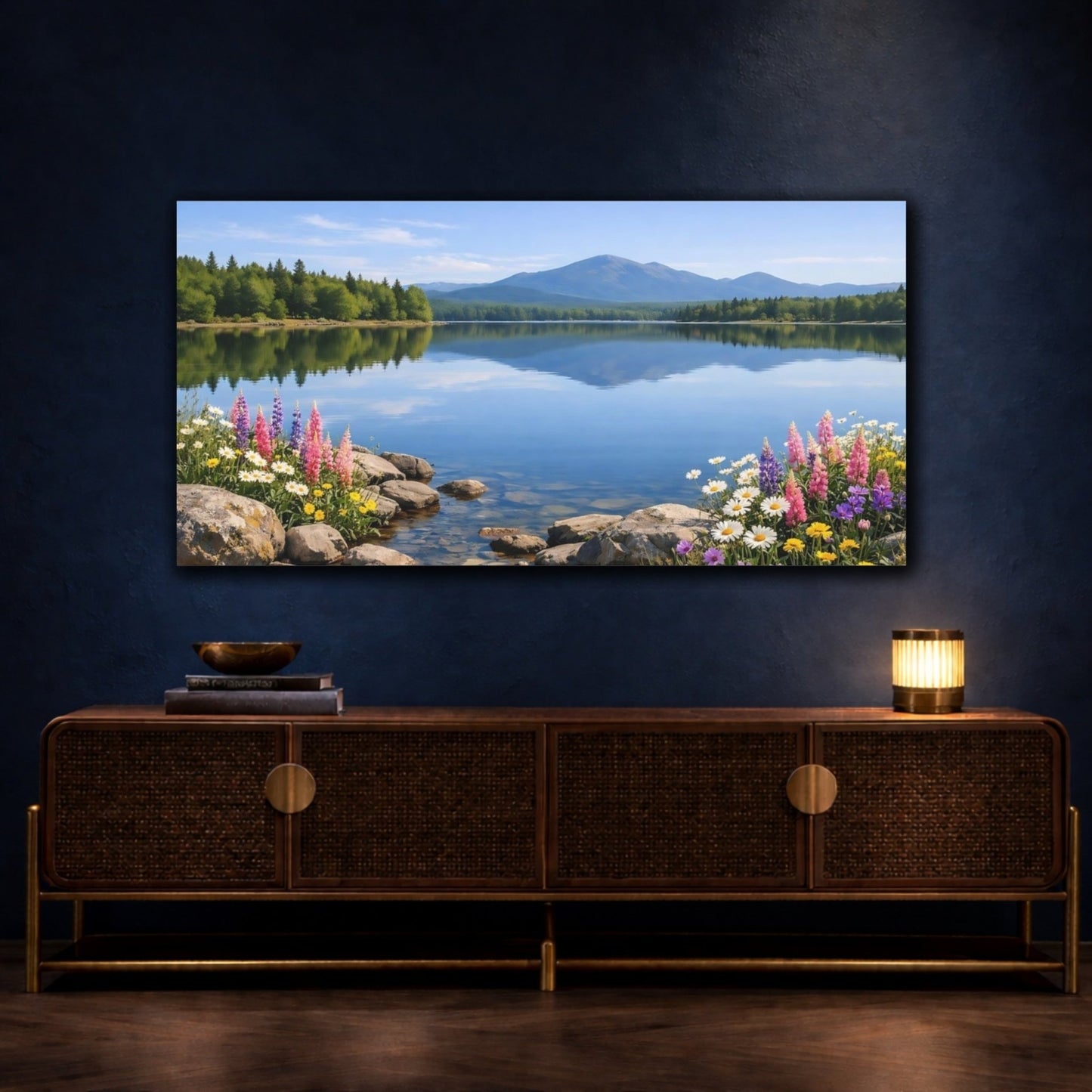 Nature Mountain Lake Colorful Lakeside - Canvas Wall Art Print - YesArtYes