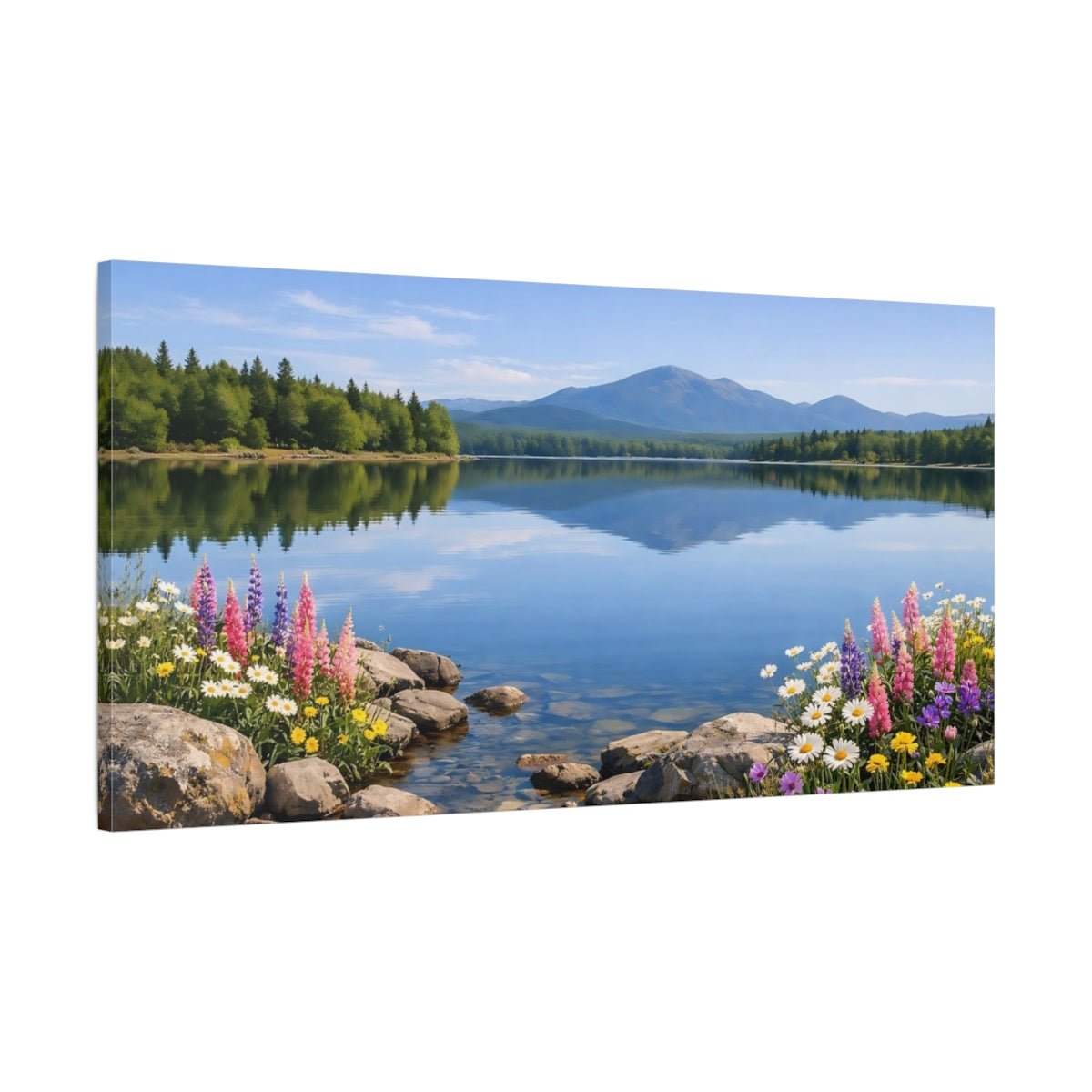Nature Mountain Lake Colorful Lakeside - Canvas Wall Art Print - YesArtYes