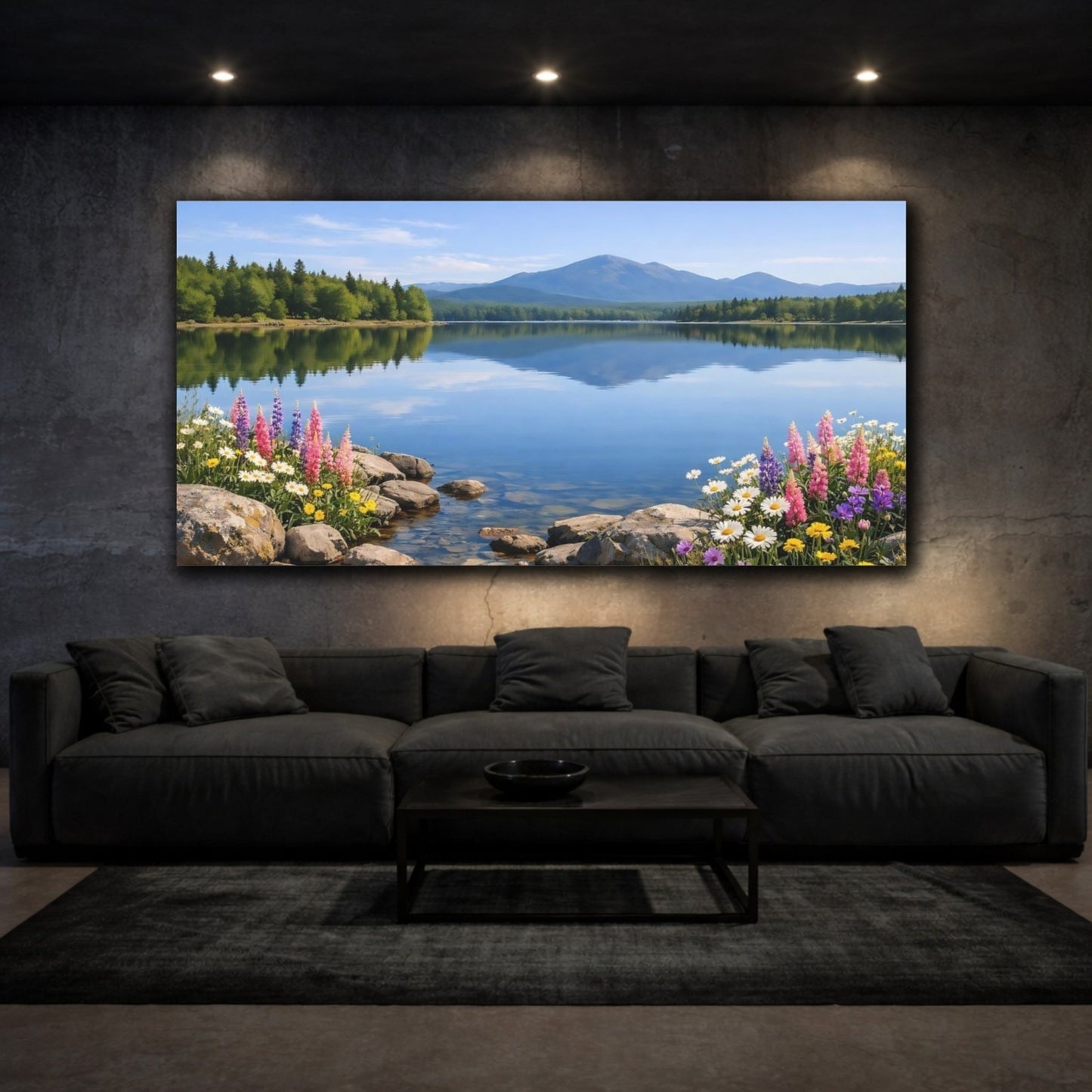 Nature Mountain Lake Colorful Lakeside - Canvas Wall Art Print - YesArtYes
