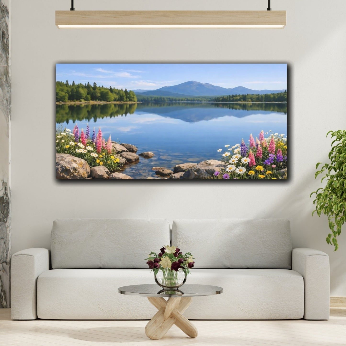 Nature Mountain Lake Colorful Lakeside - Canvas Wall Art Print - YesArtYes