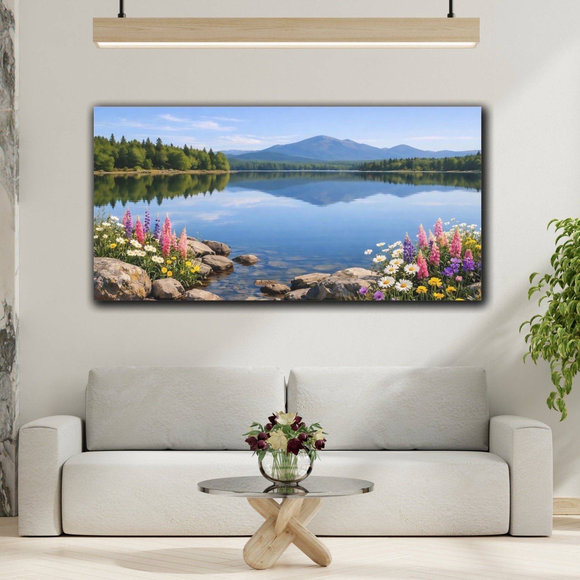 Nature Mountain Lake Colorful Lakeside - Canvas Wall Art Print - YesArtYes