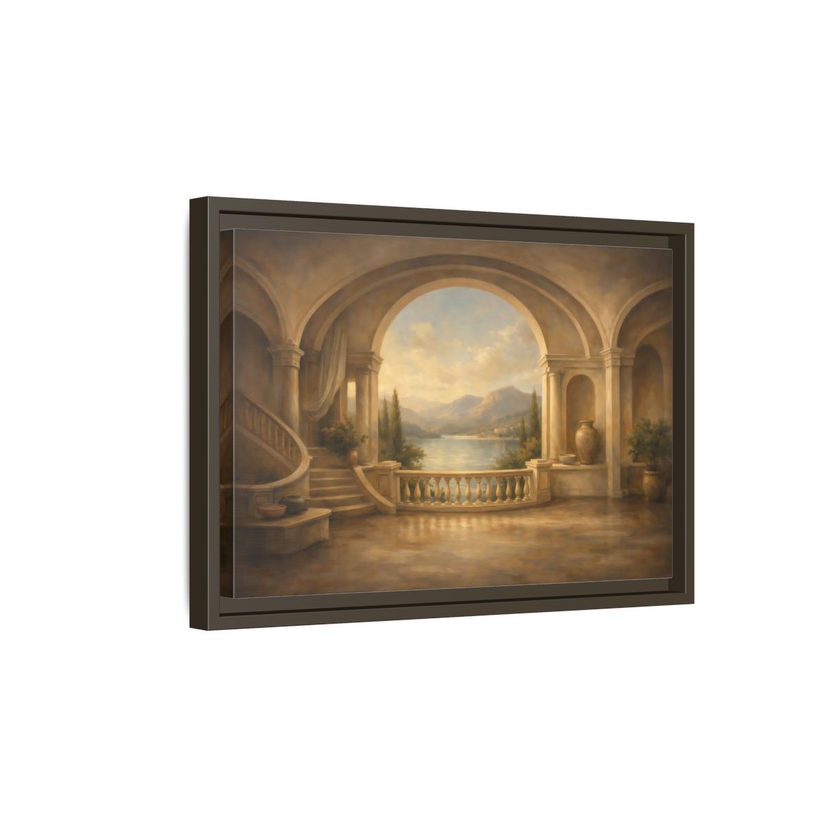 Side Mockup 5. Nature Mountain Lake Earthy Blue shown as stretched canvas wall art