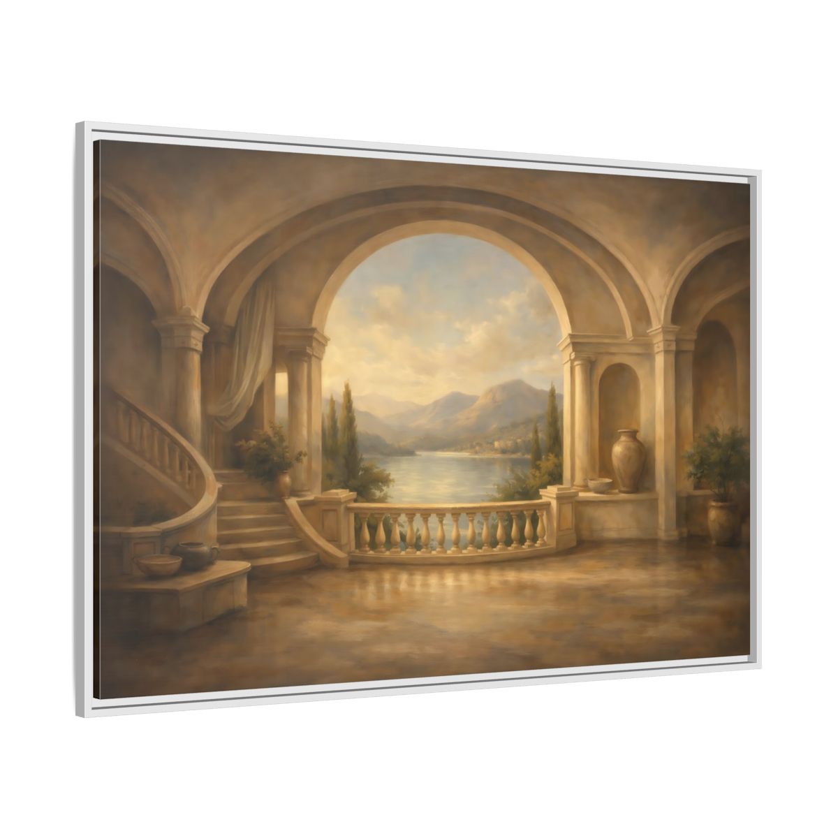 Side Mockup 7. Nature Mountain Lake Earthy Blue shown as stretched canvas wall art