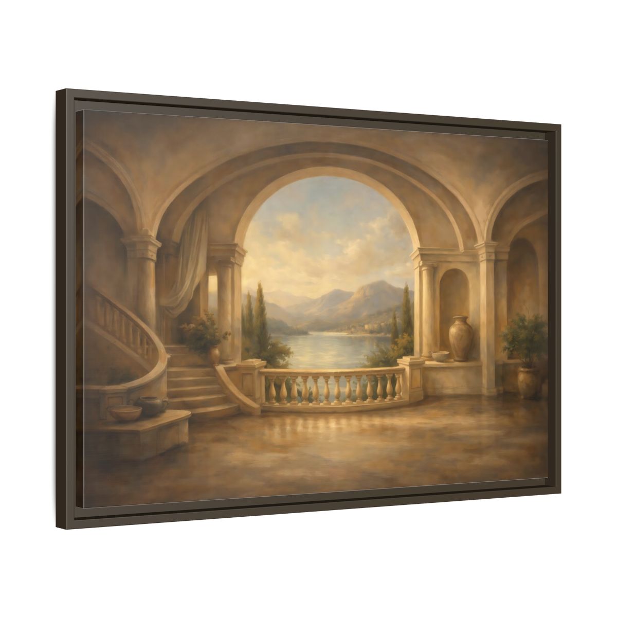 Side Mockup 11. Nature Mountain Lake Earthy Blue shown as stretched canvas wall art