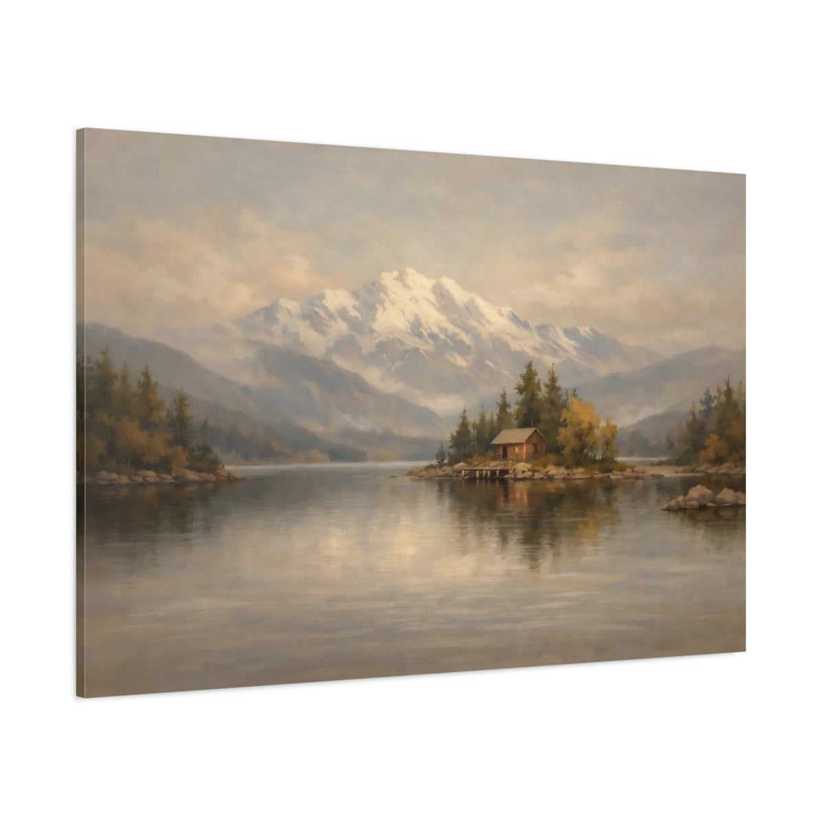 Main Mockup. Nature Mountain Lake Earthy Landscape shown as stretched canvas wall art