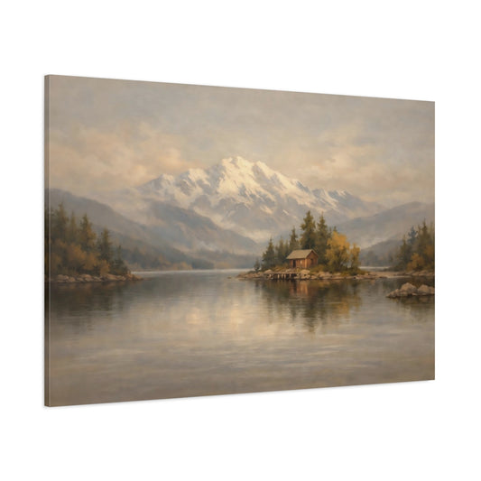 Main Mockup. Nature Mountain Lake Earthy Landscape shown as stretched canvas wall art