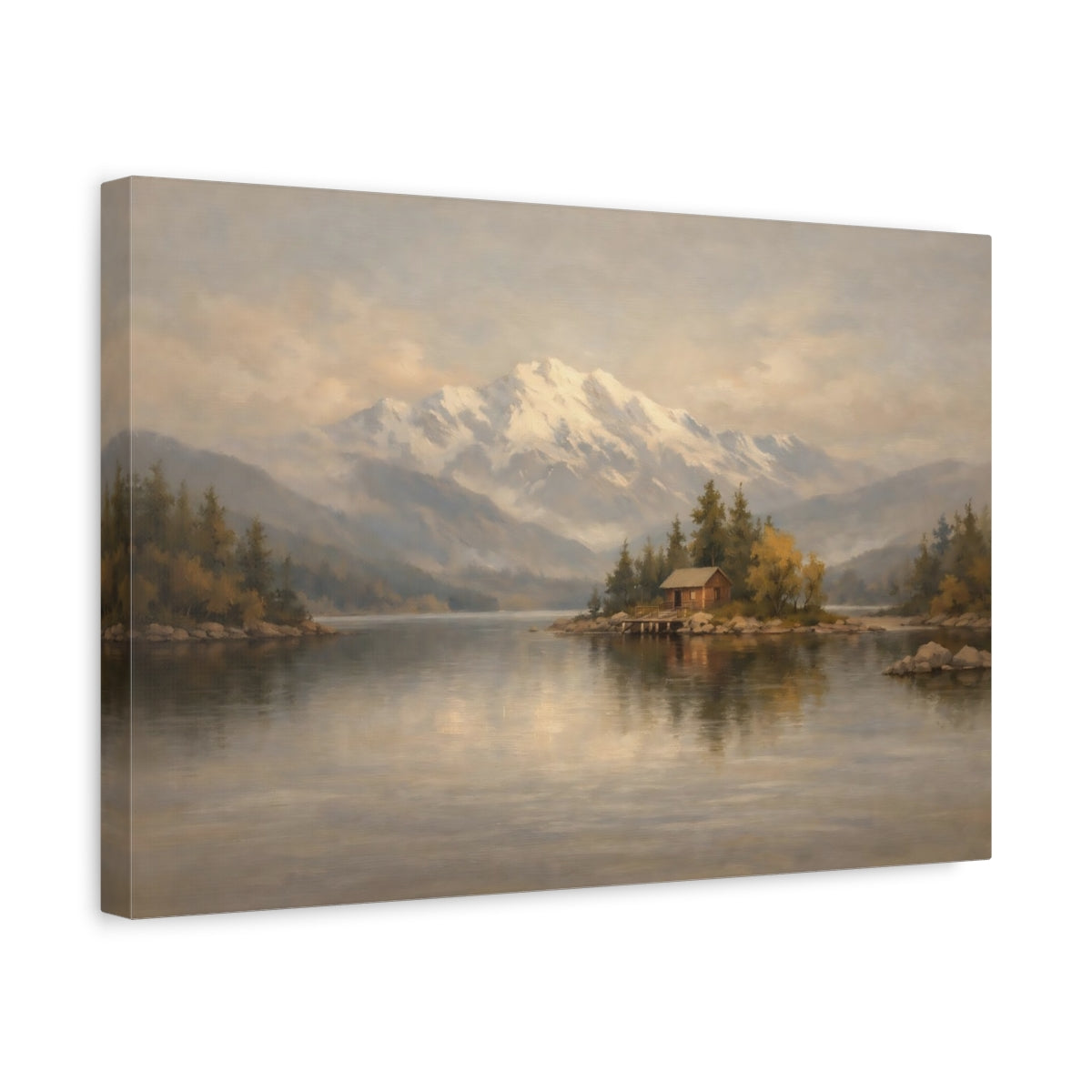 Side Mockup 4. Nature Mountain Lake Earthy Landscape shown as stretched canvas wall art