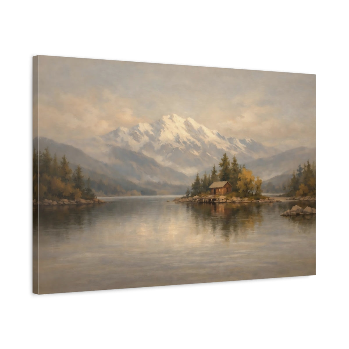 Side Mockup 2. Nature Mountain Lake Earthy Landscape shown as stretched canvas wall art