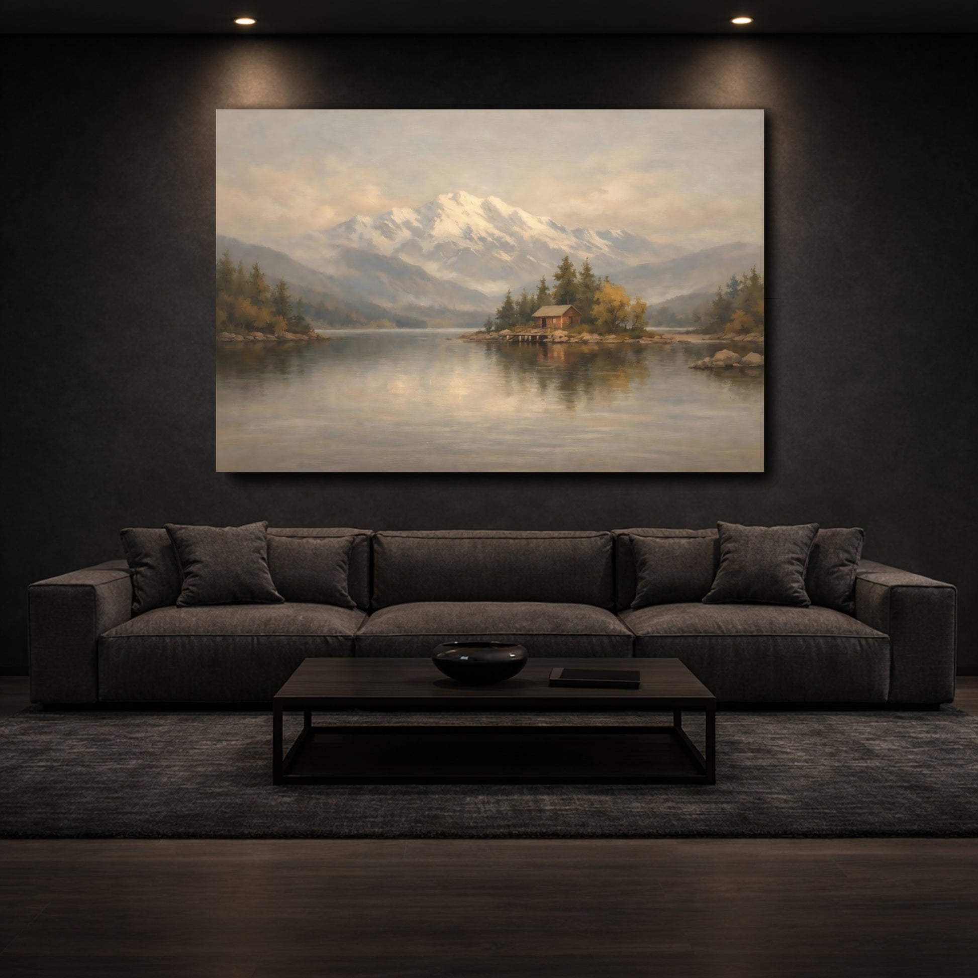 Mockup 2. Nature Mountain Lake Earthy Landscape shown as stretched canvas wall art