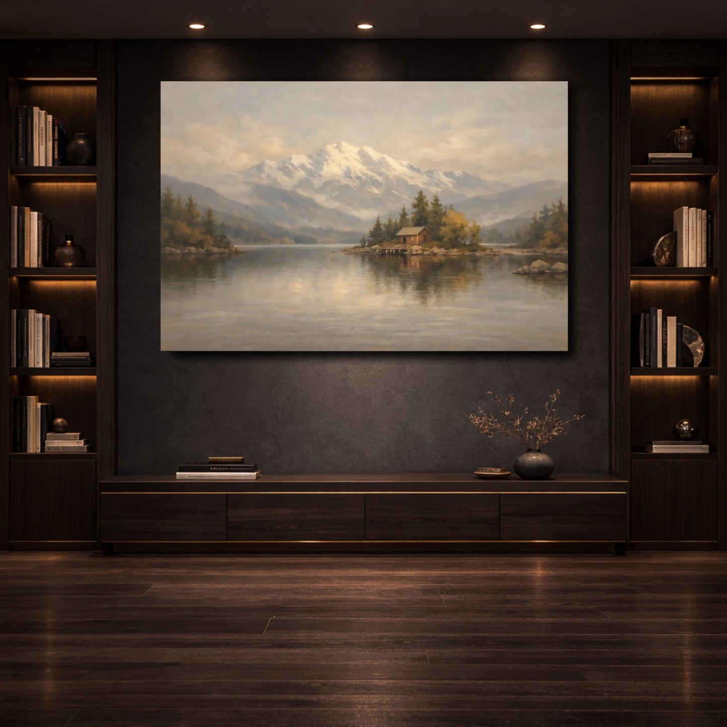 Mockup 3. Nature Mountain Lake Earthy Landscape shown as stretched canvas wall art