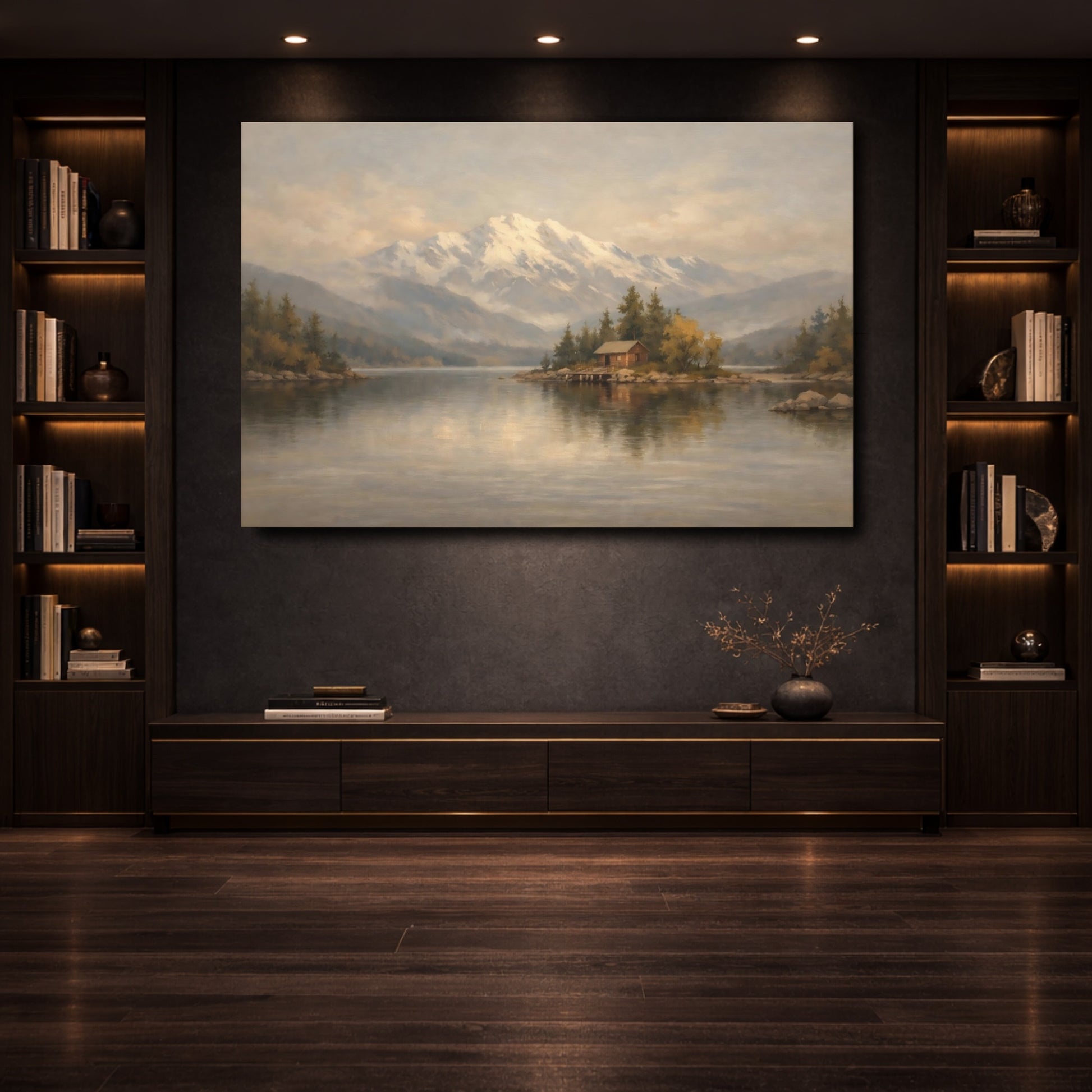 Mockup 3. Nature Mountain Lake Earthy Landscape shown as stretched canvas wall art