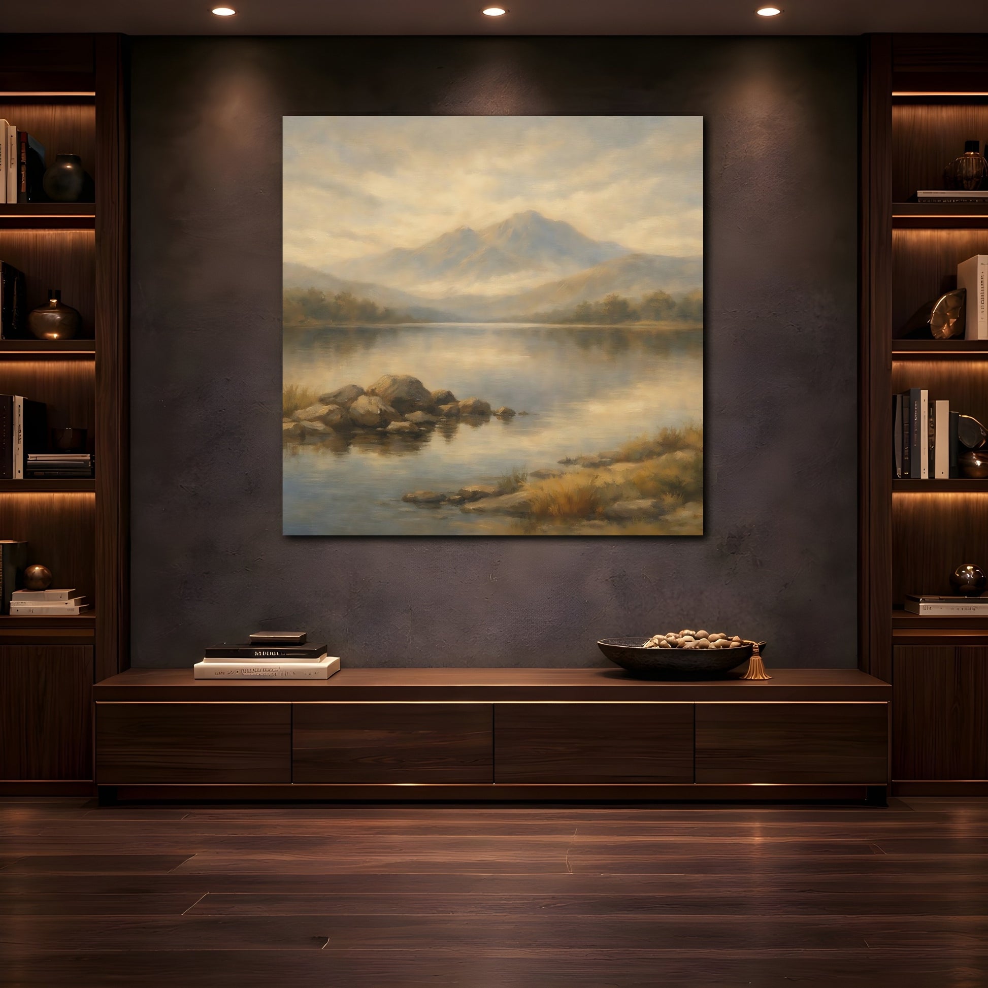Mockup 4. Nature Mountain Lake Earthy Landscape shown as stretched canvas wall art