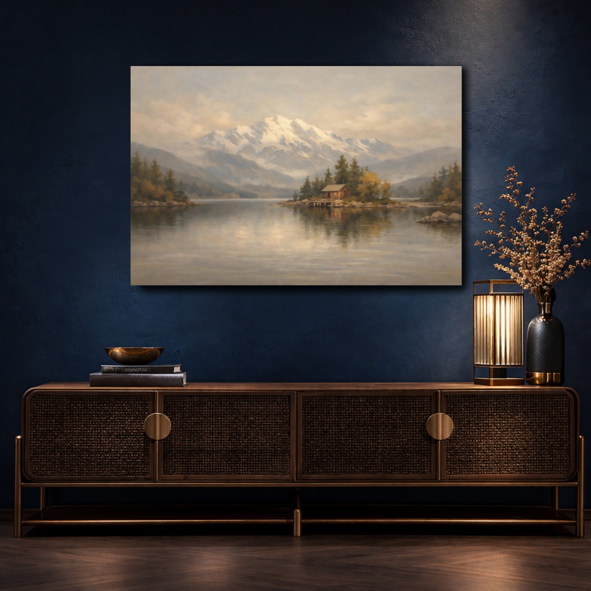 Mockup 4. Nature Mountain Lake Earthy Landscape shown as stretched canvas wall art