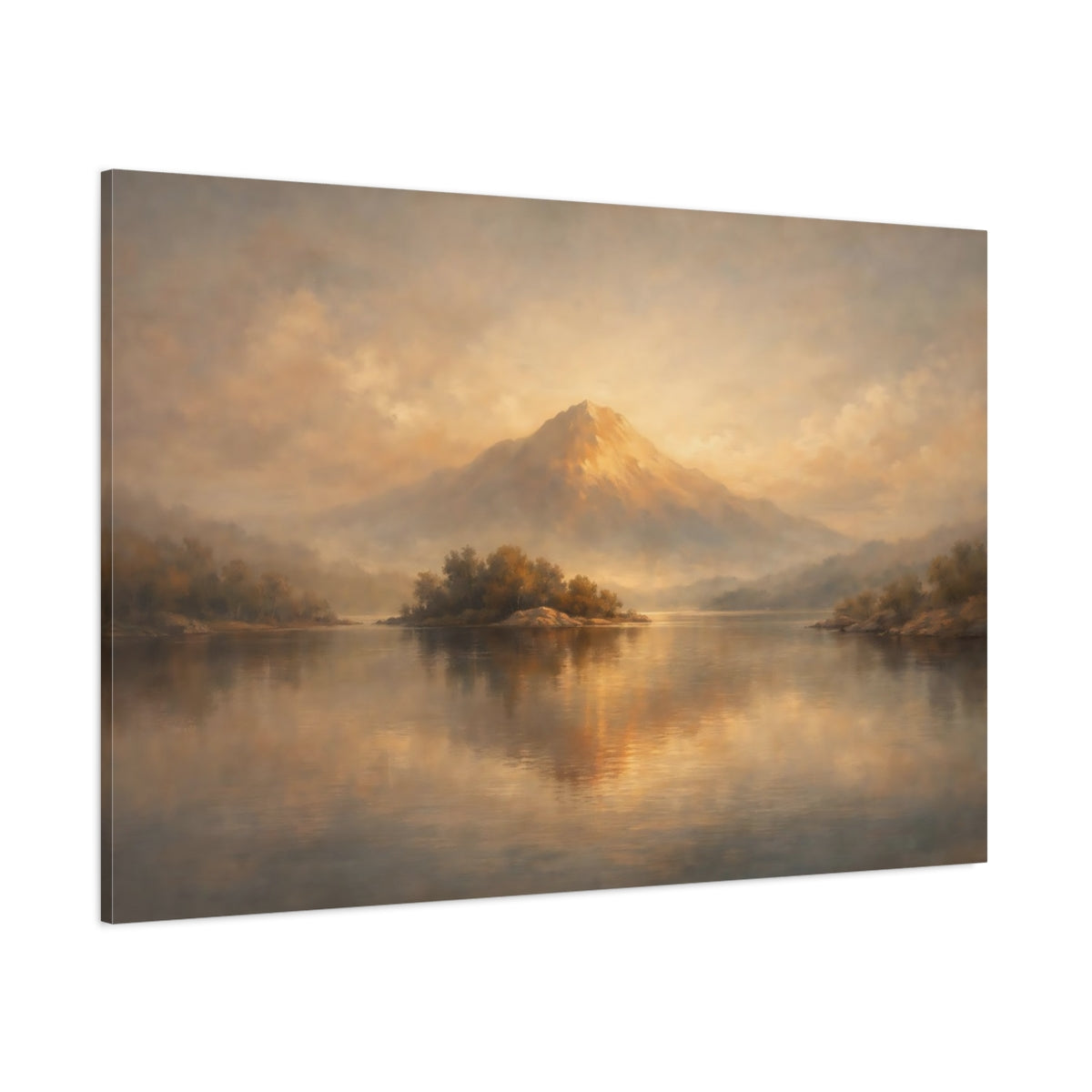 Main Mockup. Nature Mountain Lake Golden Brown Landscape shown as stretched canvas wall art