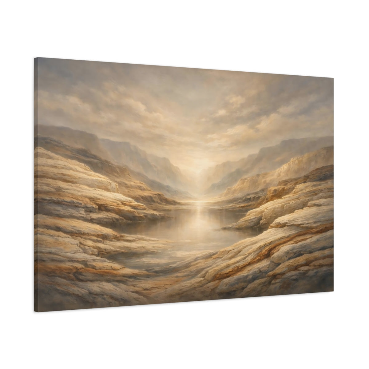 Main Mockup. Nature Mountain Lake Golden Canyon shown as stretched canvas wall art