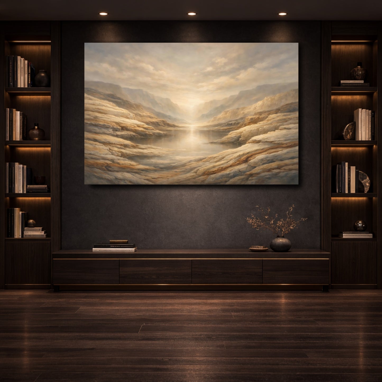 Mockup 3. Nature Mountain Lake Golden Canyon shown as stretched canvas wall art