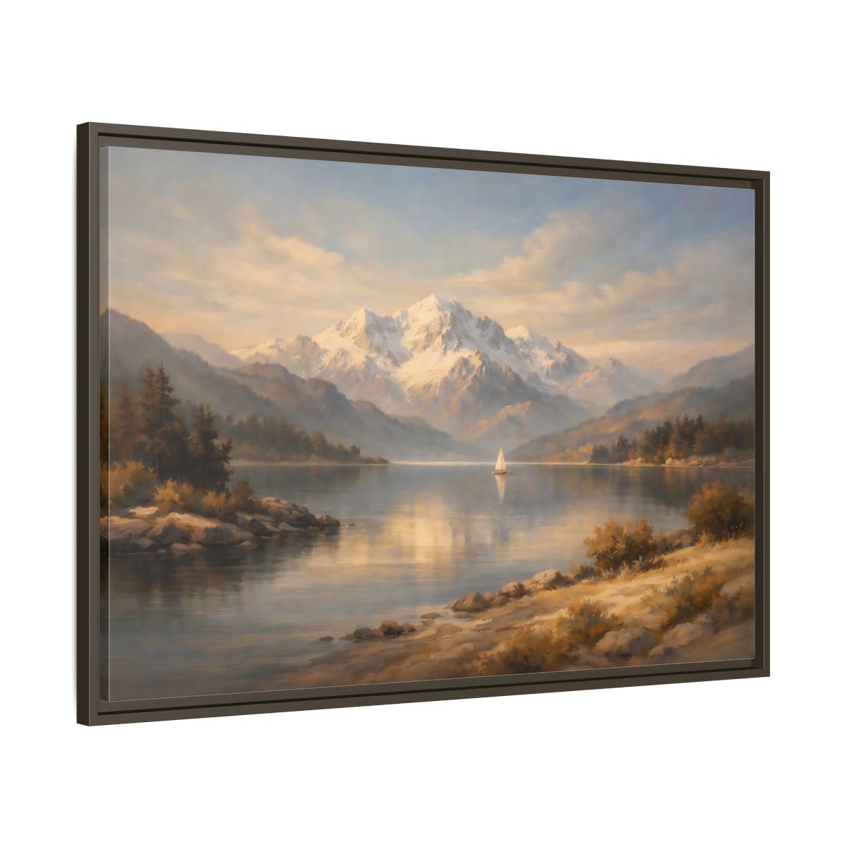 Side Mockup 9. Nature Mountain Lake Golden Lake Mountains shown as stretched canvas wall art