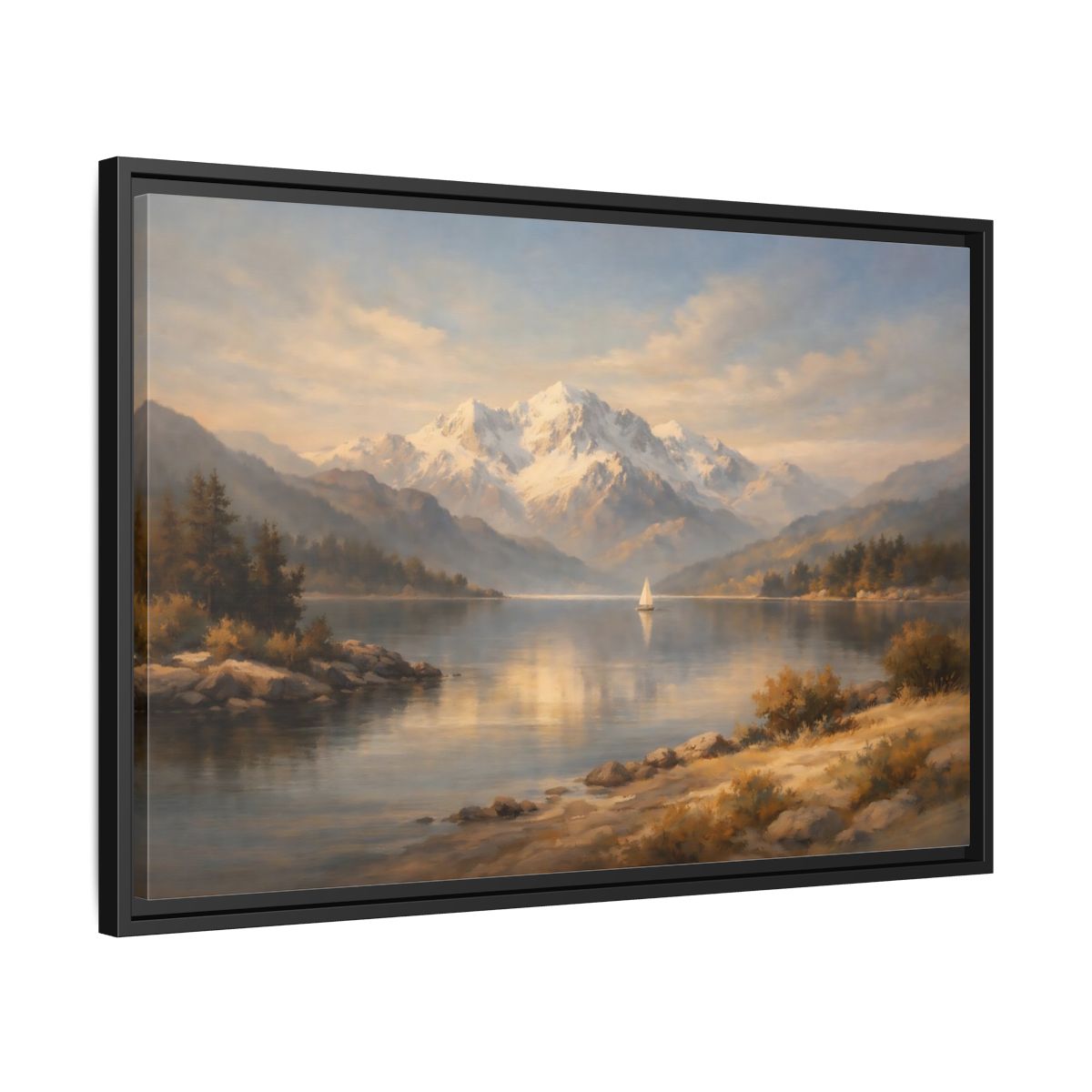 Side Mockup 14. Nature Mountain Lake Golden Lake Mountains shown as stretched canvas wall art