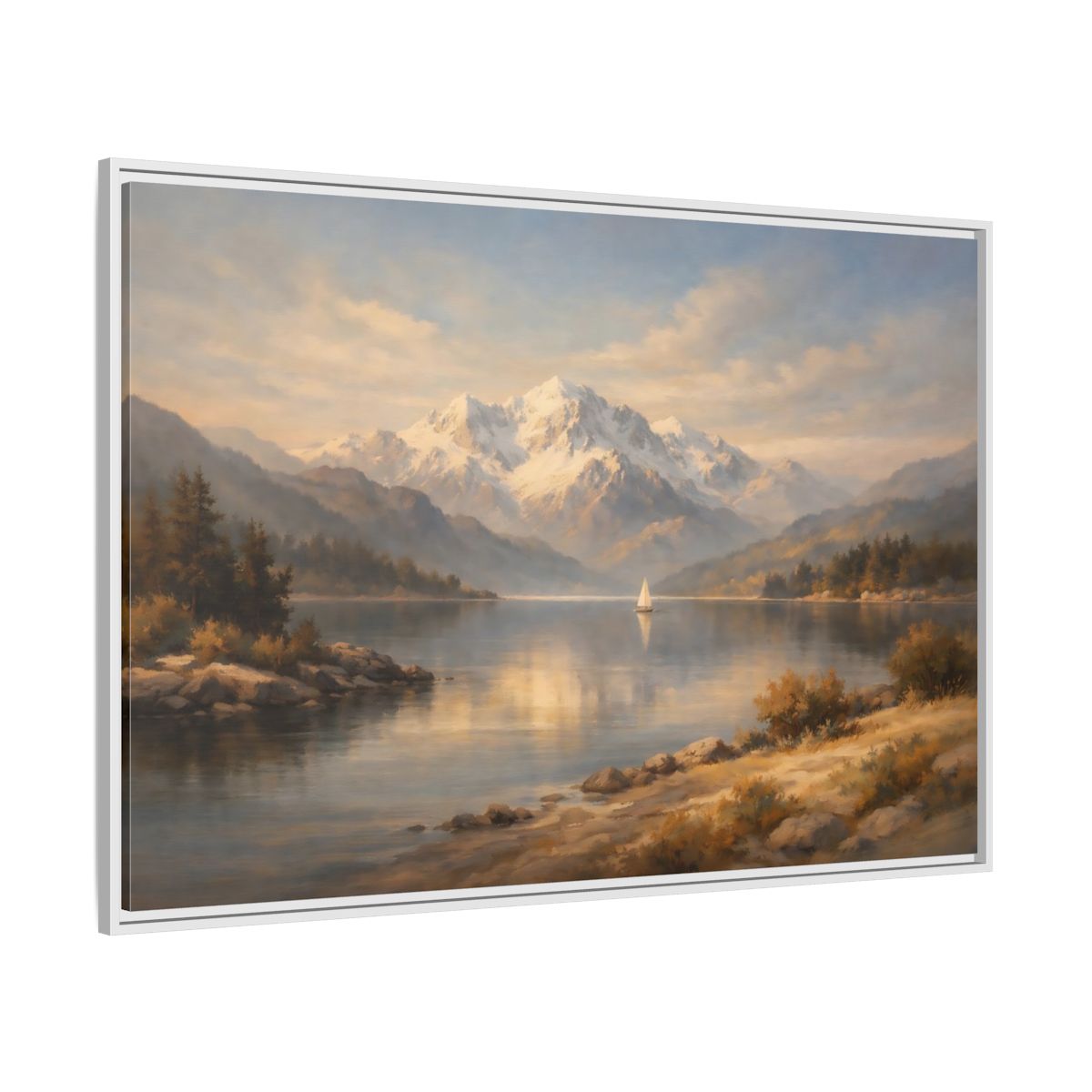 Side Mockup 7. Nature Mountain Lake Golden Lake Mountains shown as stretched canvas wall art