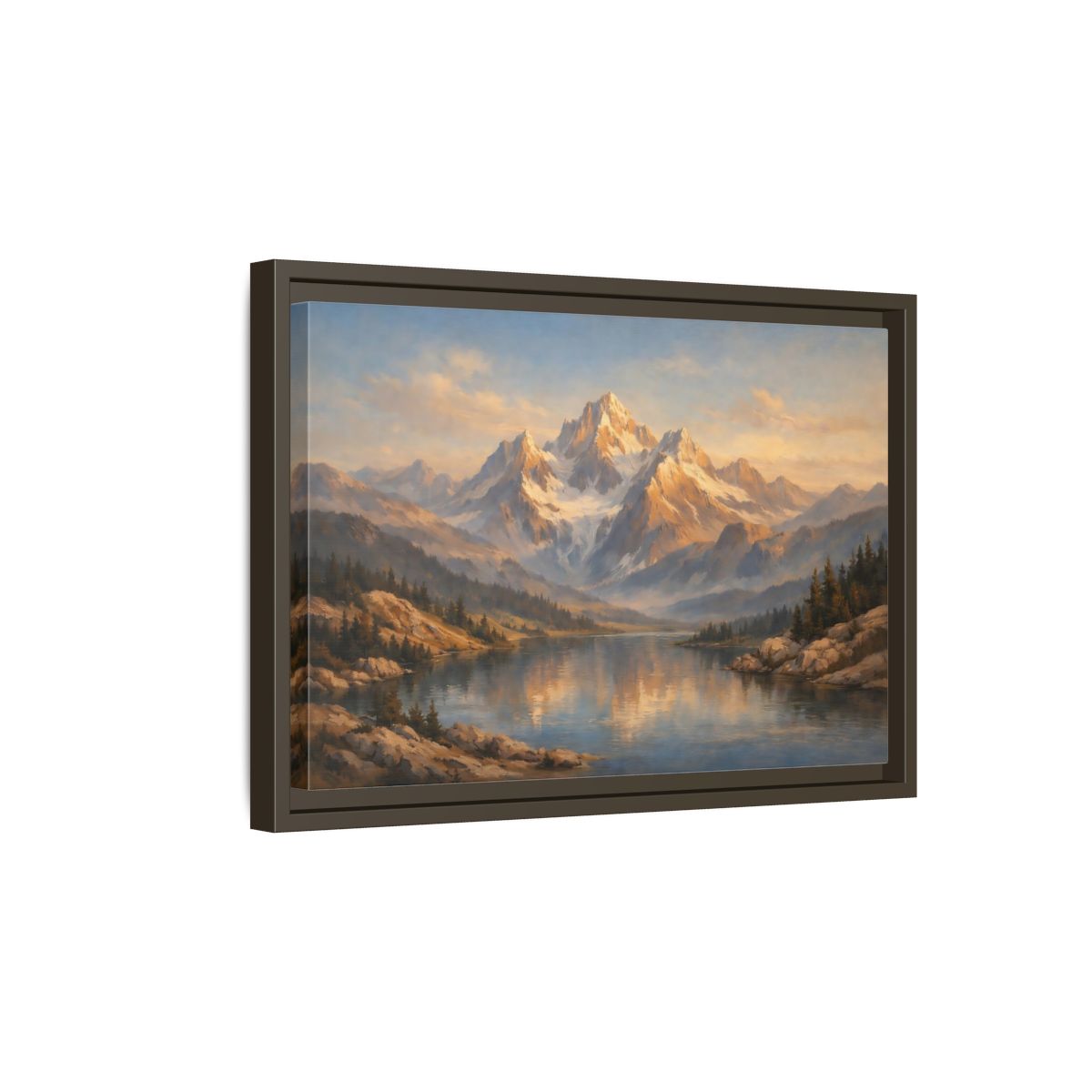 Side Mockup 5. Nature Mountain Lake Golden Hour Landscape shown as stretched canvas wall art