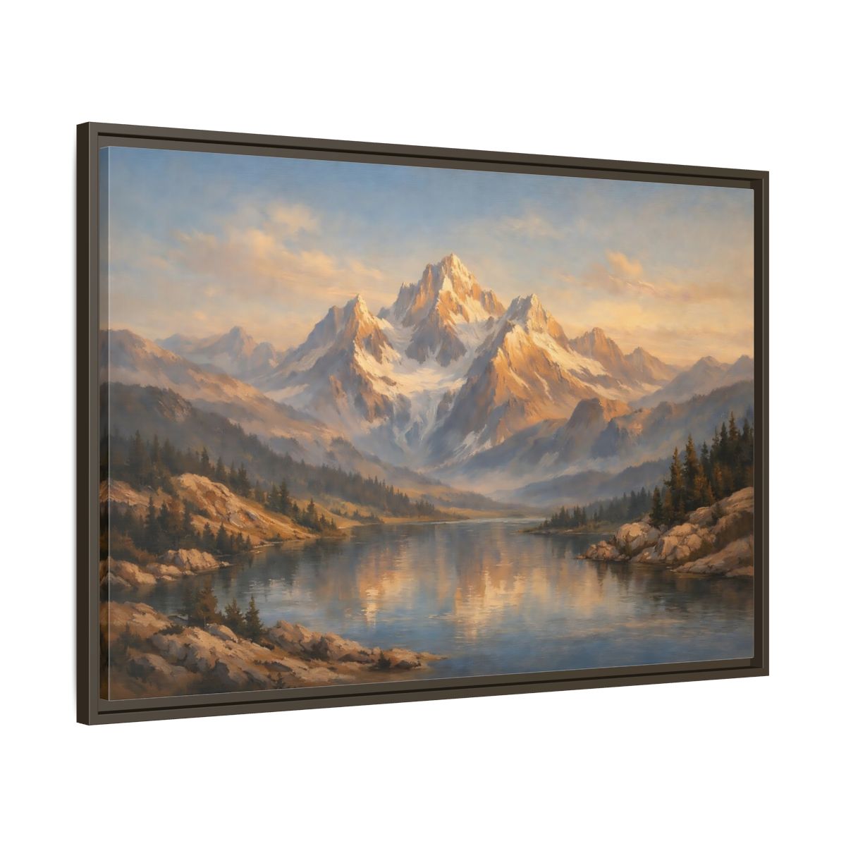 Side Mockup 9. Nature Mountain Lake Golden Hour Landscape shown as stretched canvas wall art